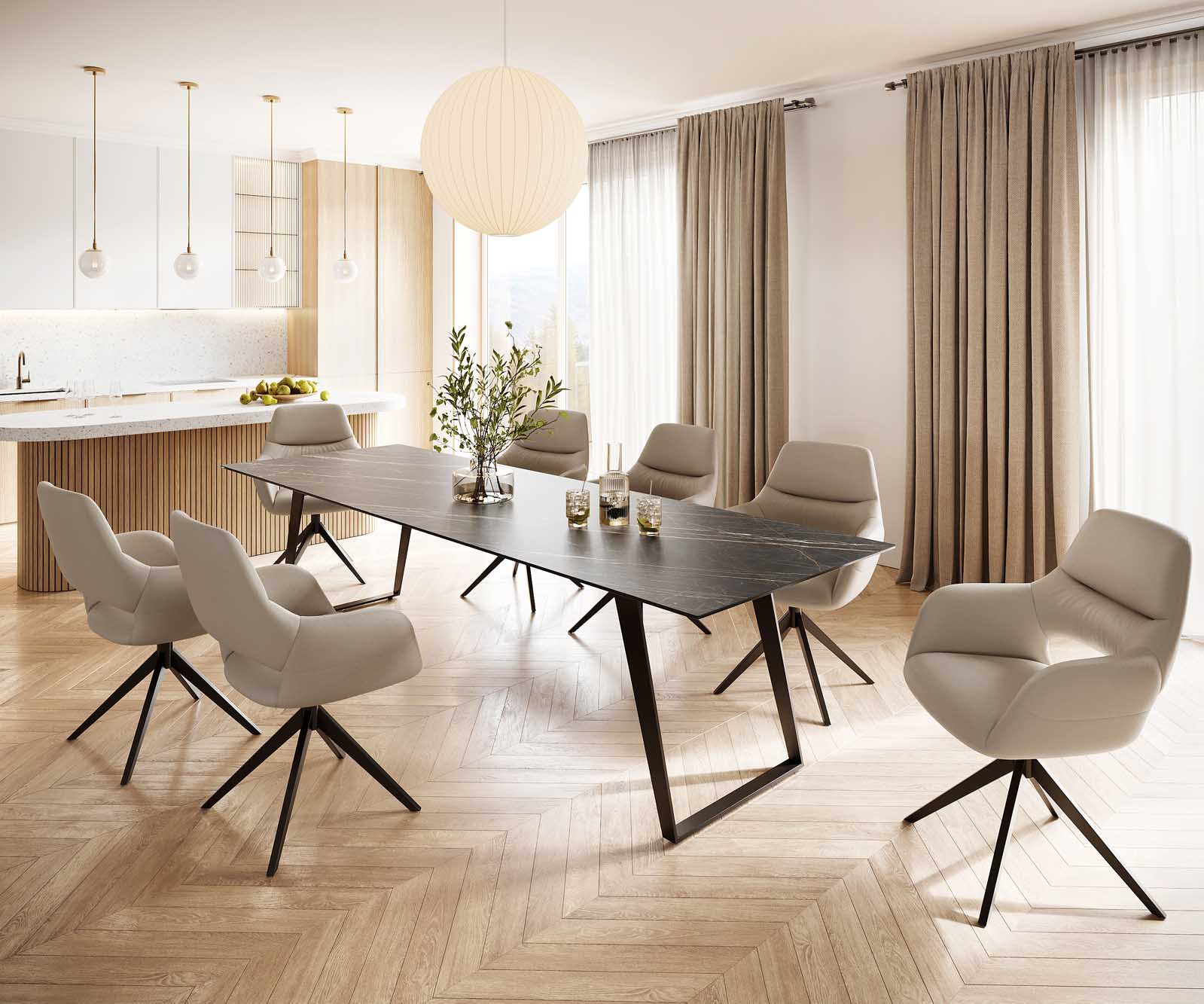 Stół do jadalni Edge 300x100cm ceramika Laminam® Noir Desir brązowy metal pochylona rama czarna 5