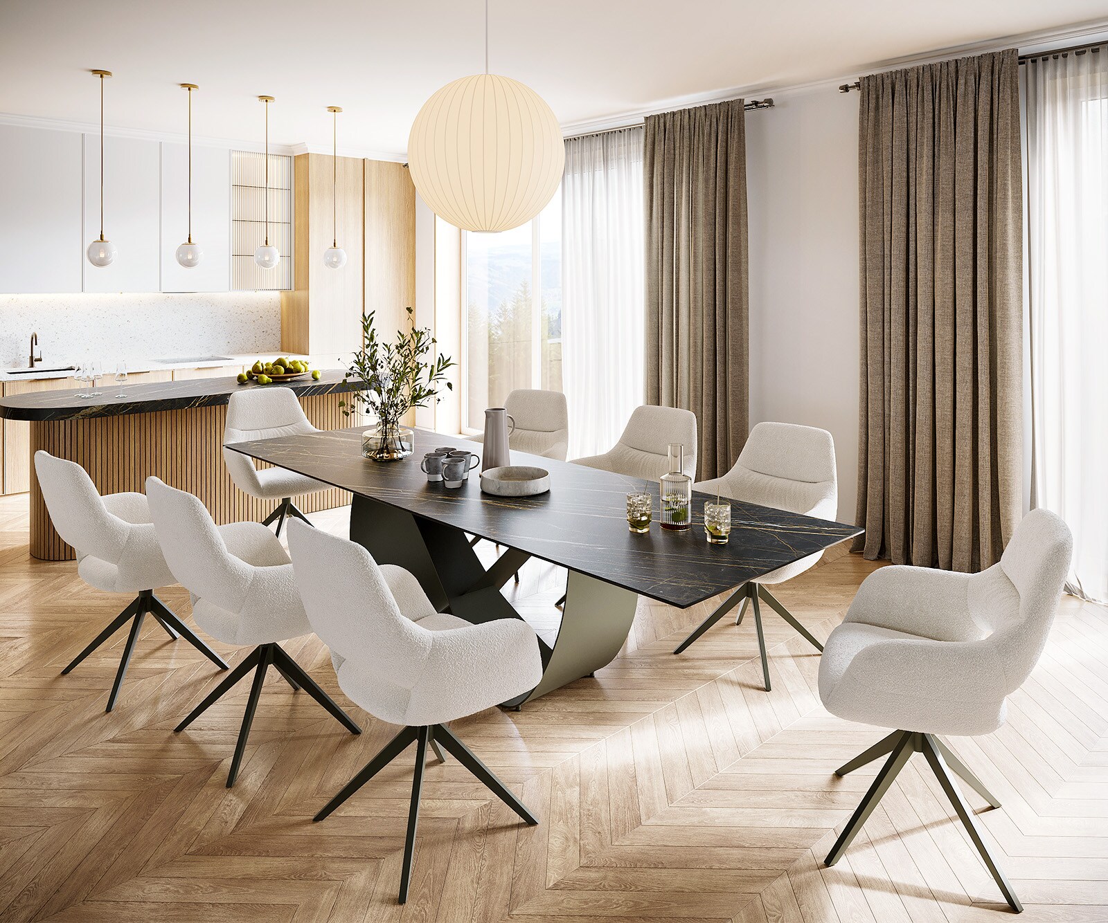 Stół do jadalni Edge 300x100cm ceramika Laminam® Noir Desir brązowy rama Infinity metal kolor tytanowy 5