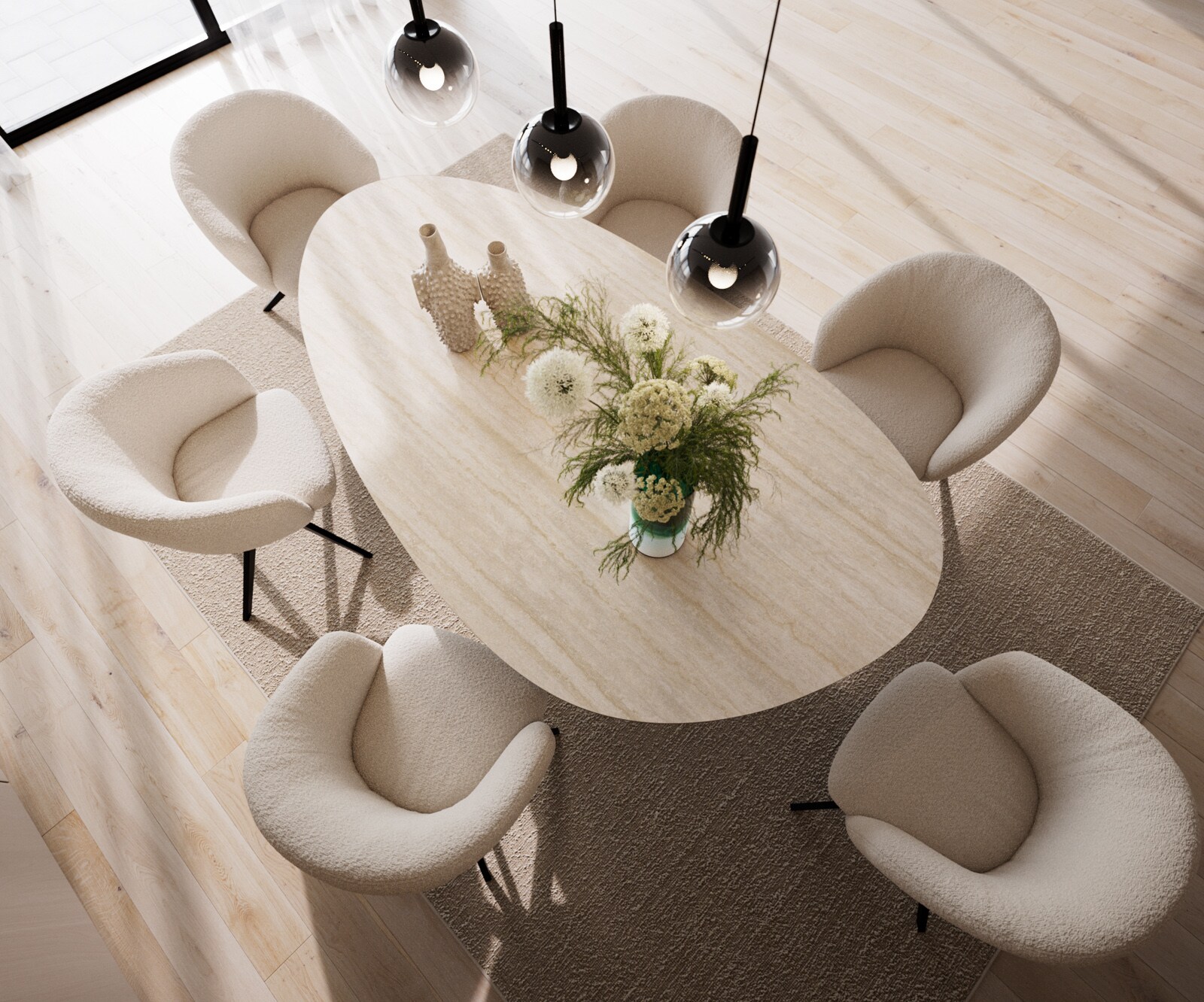 Stół do jadalni Edge owalny 220x120cm ceramika Laminam® Travertino Bianco kremowo-biały rama Zenthara metal czarny 3
