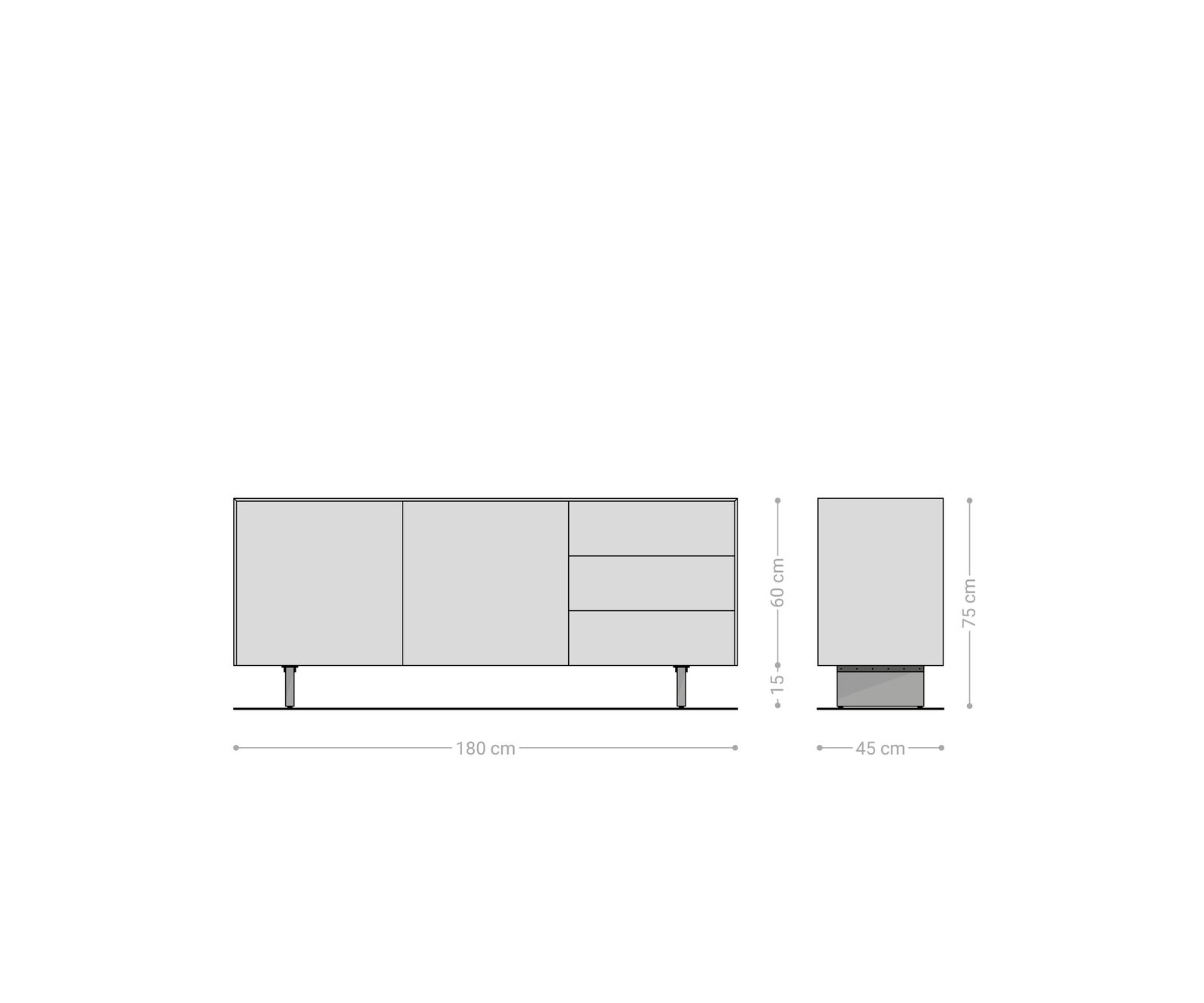Komoda Cuor 180 cm ceramika Laminam® Sabbia (kolor dębu) 2 drzwi 3 szuflady nóżki wąskie szkło akrylowe 8