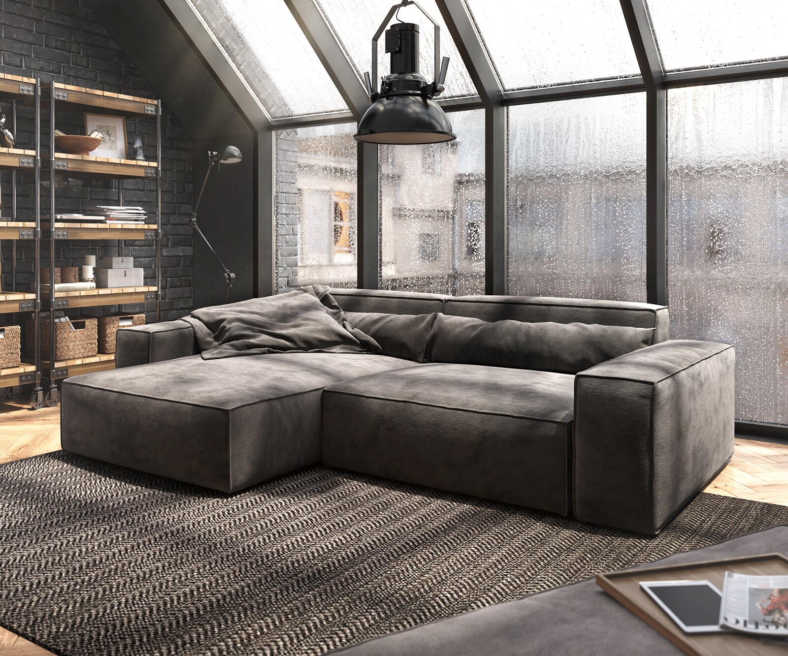 Sofa narożna Sirpio XL 270x170cm mikrofibra czarna szezlong z możliwością zmiennego ustawienia z pufem 2