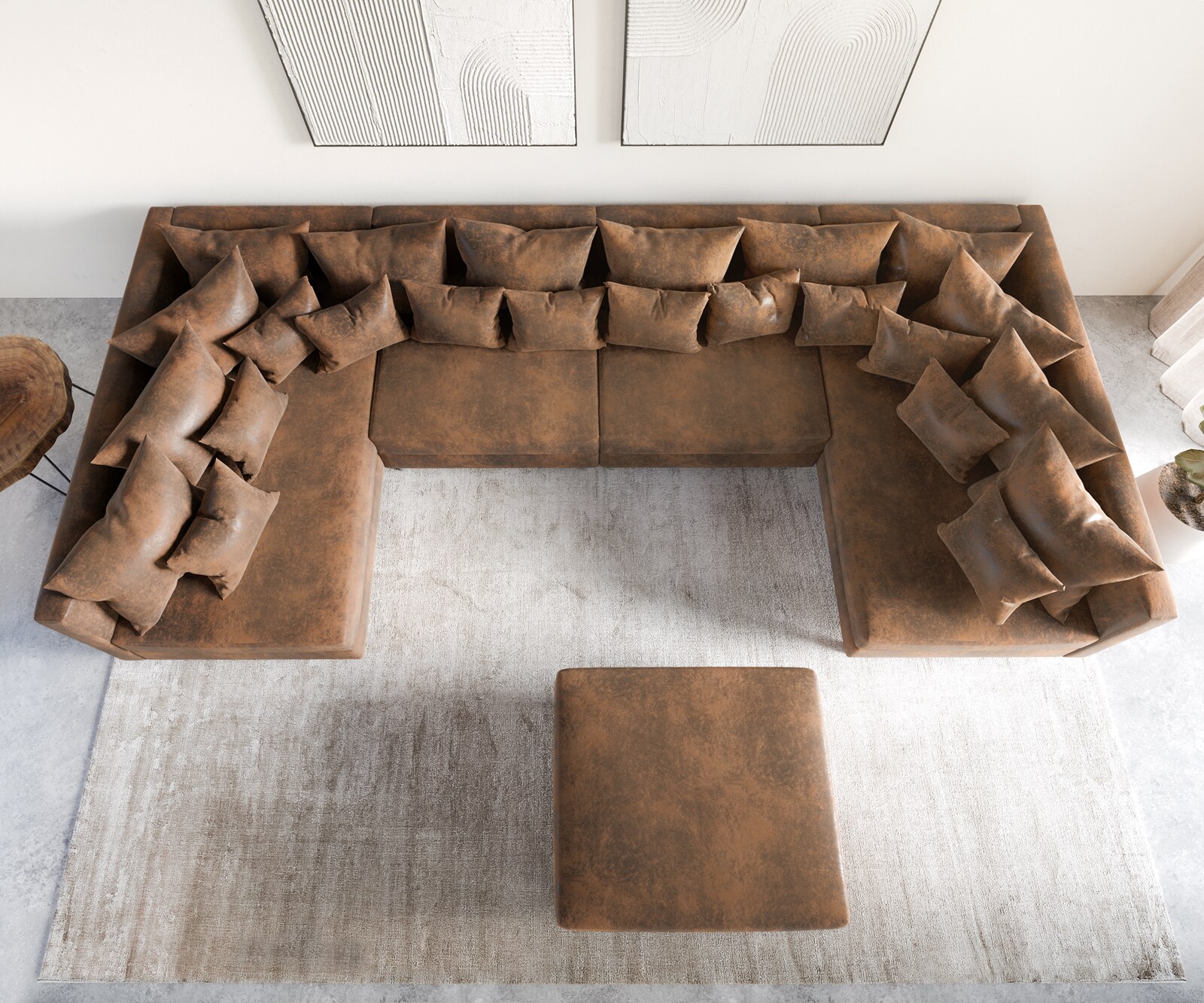 Zestaw wypoczynkowy Clovis XL brąz antyczny sofa modułowa z pufem 4