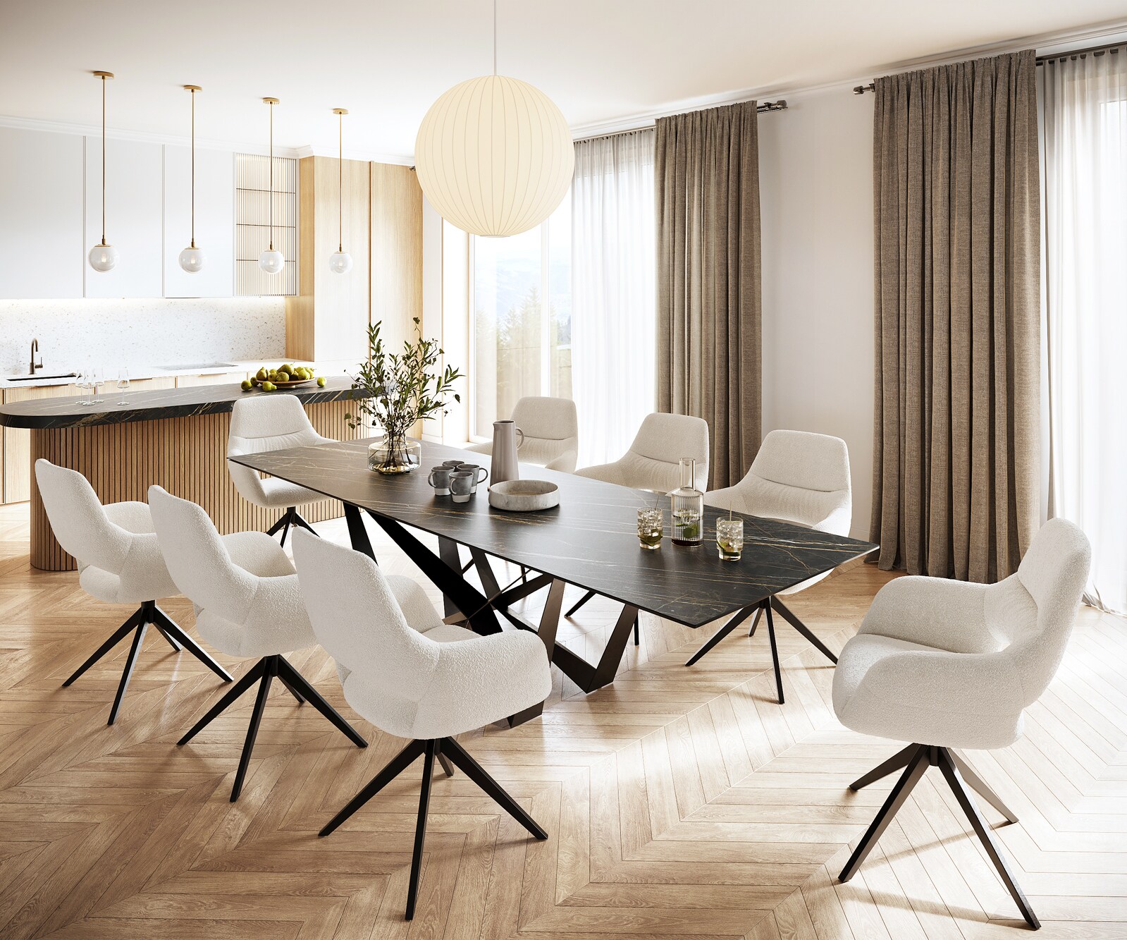 Stół do jadalni Edge 300x100cm ceramika Laminam® Noir Desir brązowy rama Spider metal czarna 5