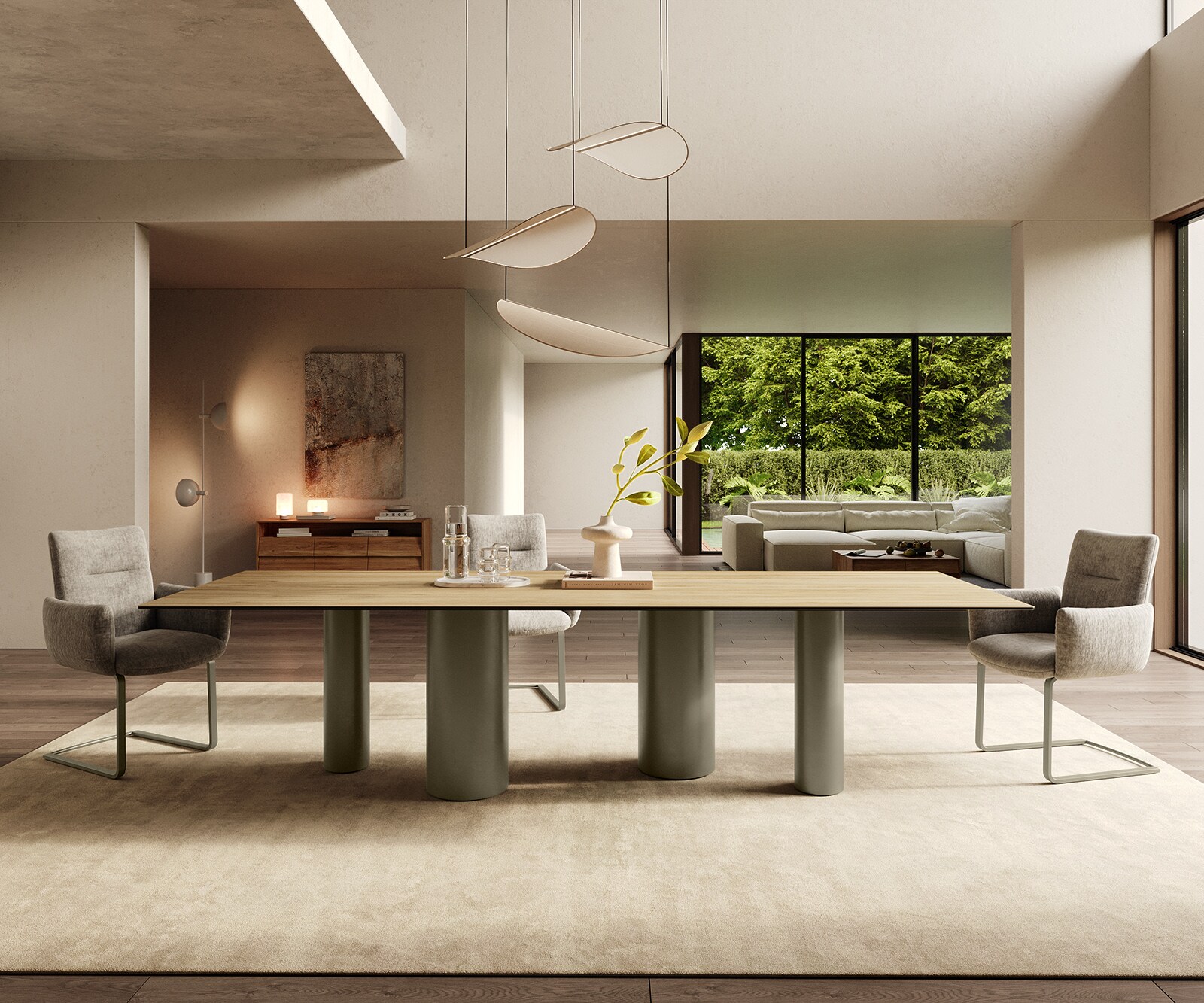 Stół do jadalni Edge 300x100cm ceramika Laminam® Sabbia kolor dębu rama Pilier metal kolor tytanowy 1