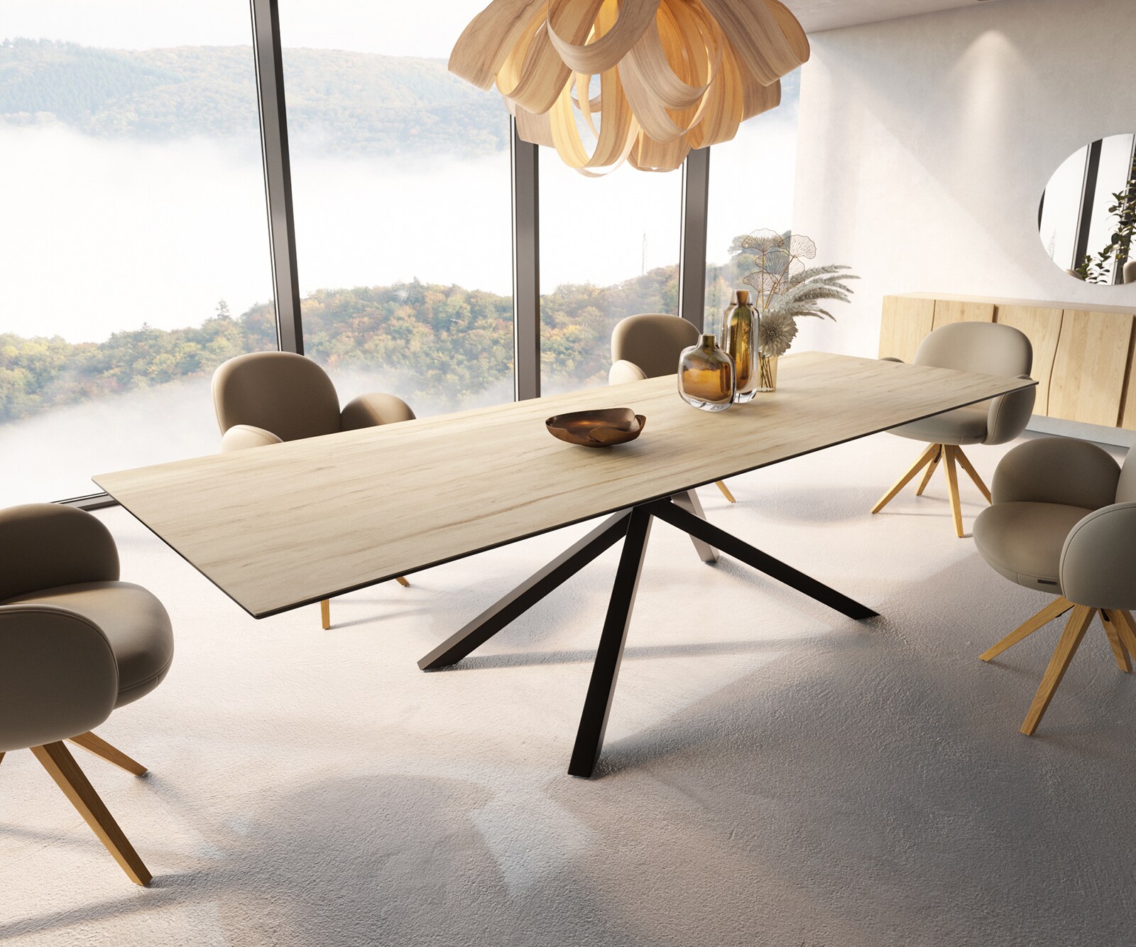 Stół do jadalni Edge 300x100cm ceramika Laminam® Sabbia kolor dębu rama Cross czarna