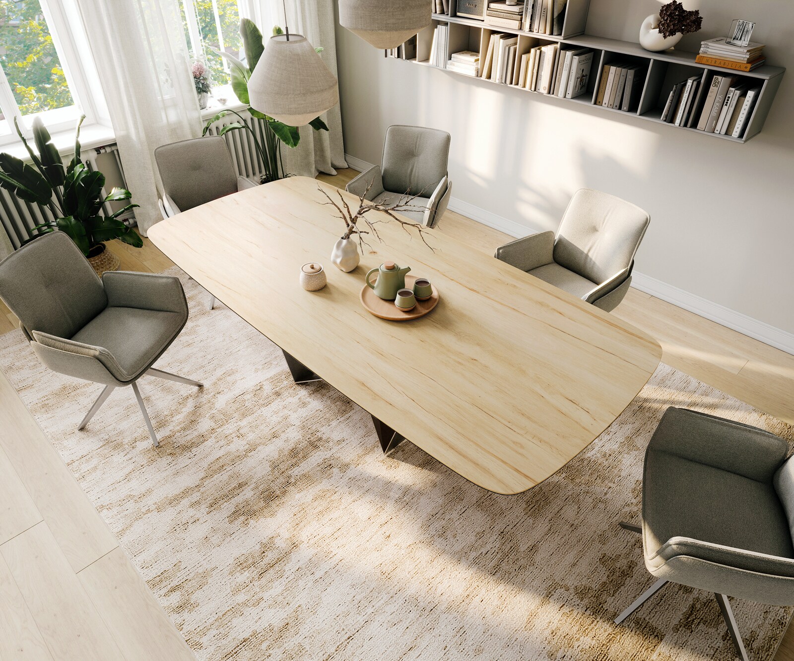 Stół do jadalni Edge w kształcie beczki 260x120 cm ceramika Laminam® Sabbia w kolorze dębu rama Spider stal nierdzewna 3