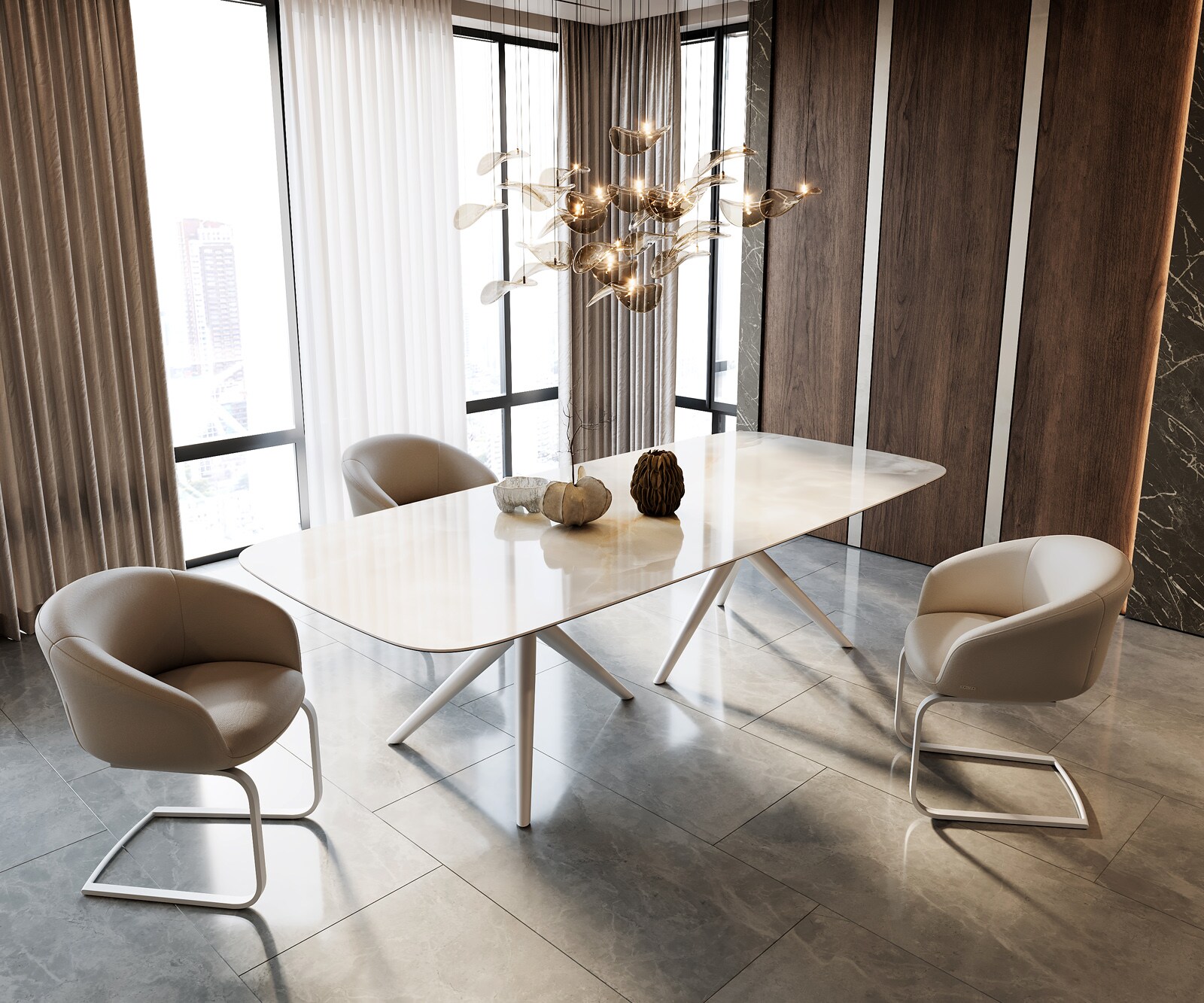 Stół do jadalni Edge kształt beczki 270x120cm ceramika Iris FMG Onice Grigio rama Estelar metal biały 6