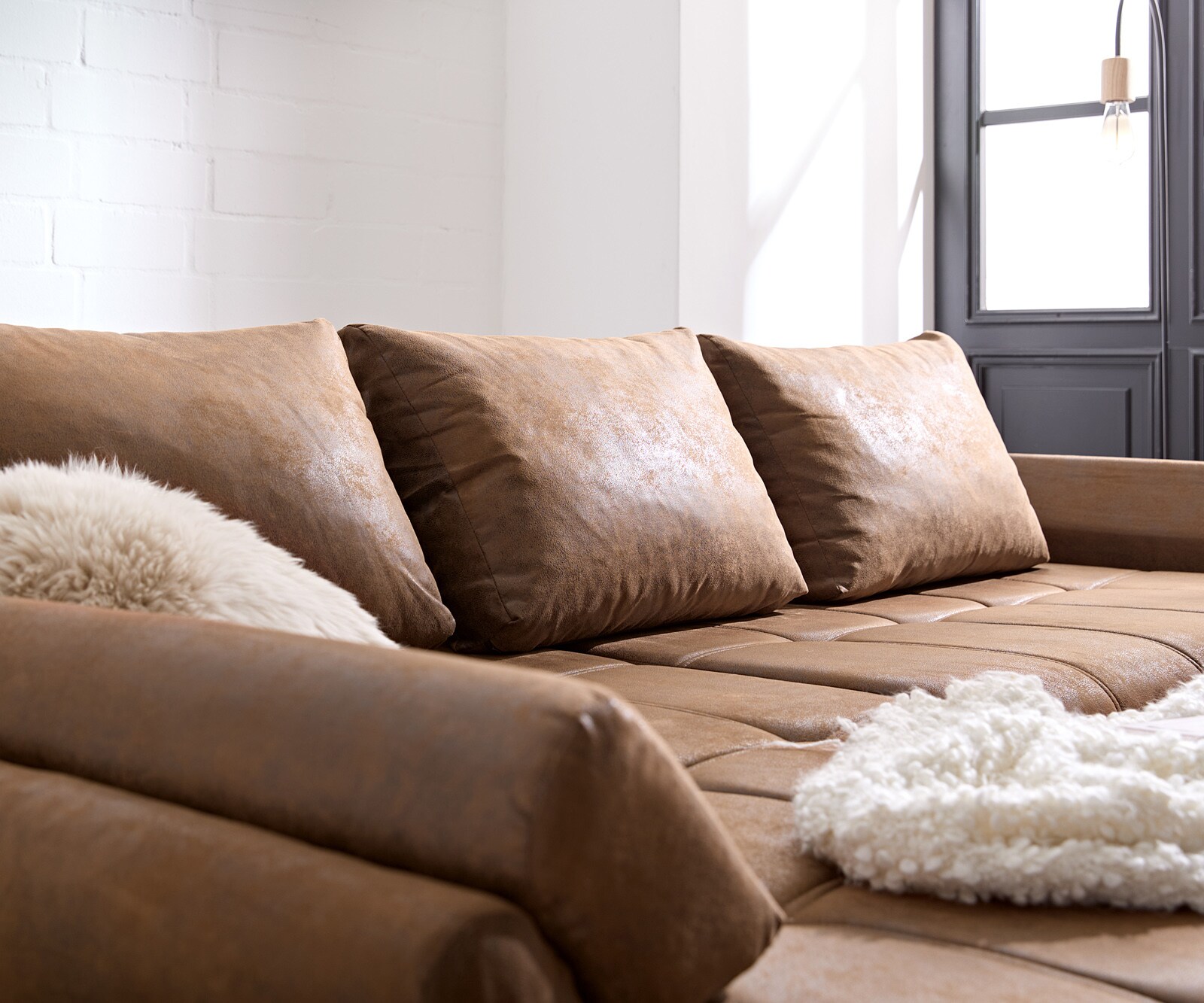 Sofa narożna Loana 275x185 cm brązowy z funkcją spania 6