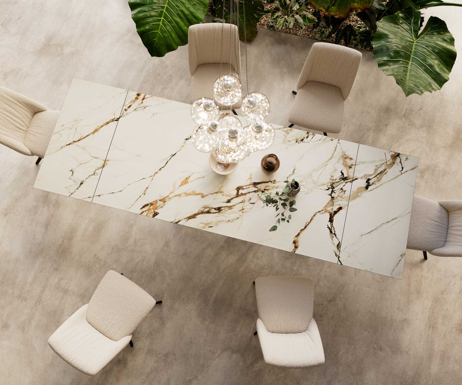 Stół do jadalni Edge 200-300x100 cm ceramika Calacatta Luxe biało-złoto-szary rama W czarna rozkładany 5