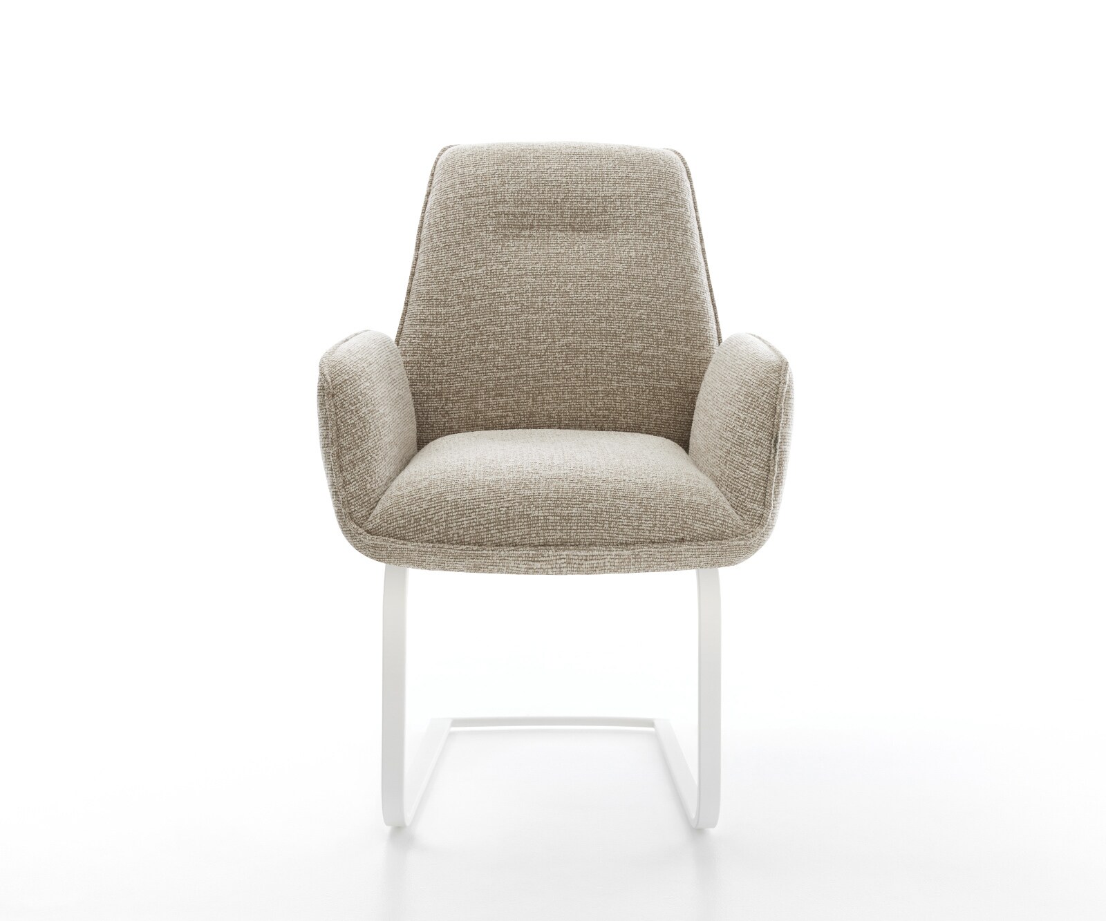 Krzesło do jadalni Zoa-Flex tkanina płócienna beżowa rama wspornikowa płaska biała ze sprężynami kieszeniowymi 1