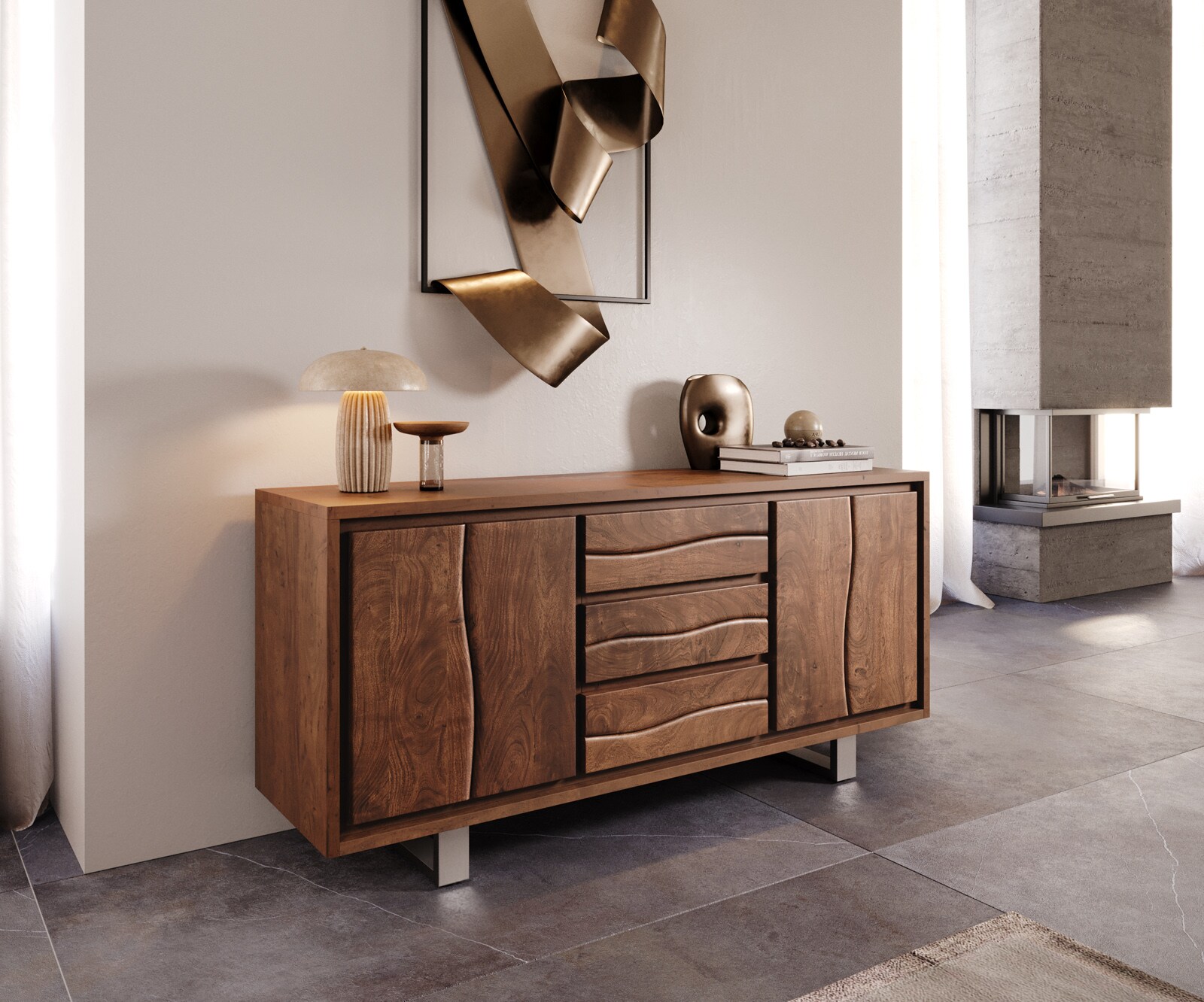 Komoda Live-Edge 170 cm akacja naturalna 3 szuflady 4 drzwi 3