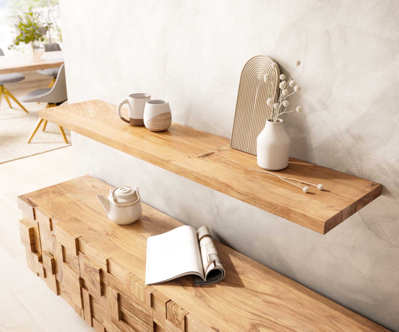 Półka ścienna Edge 145 cm akacja naturalna krawędź prosta 1