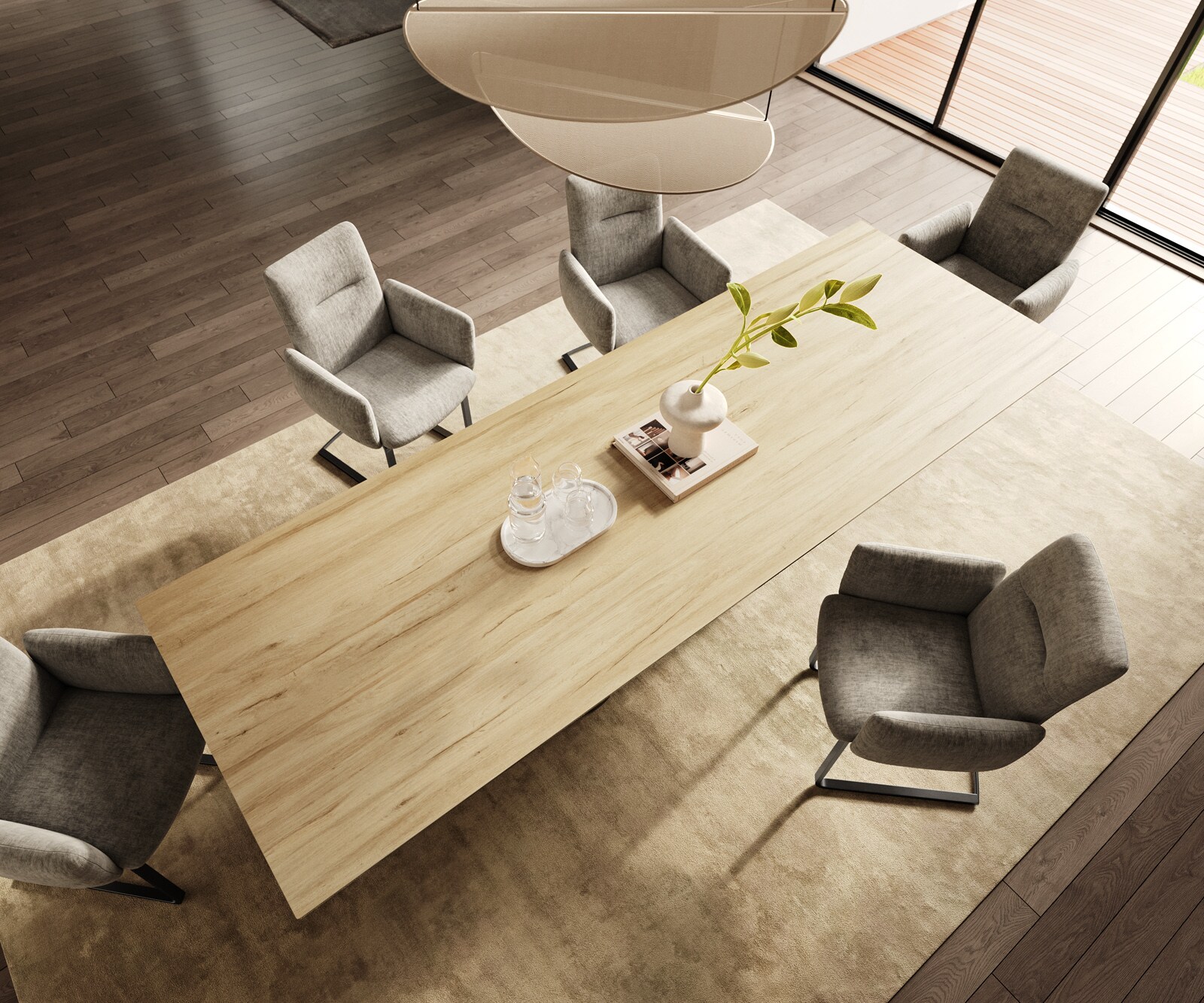 Stół do jadalni Edge 300x100cm ceramika Laminam® Sabbia kolor dębu rama Pilier stal nierdzewna grafit 4