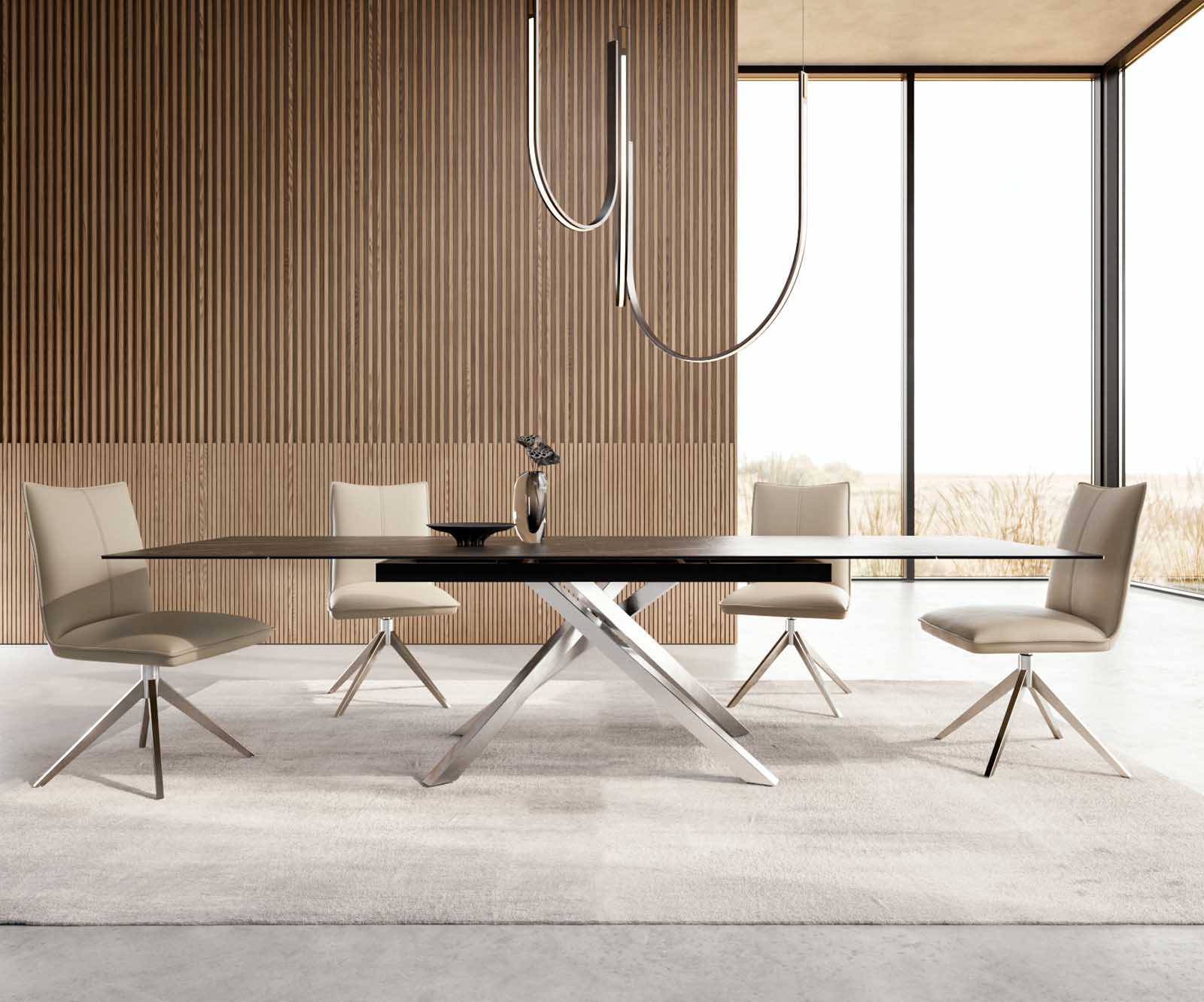 Stół do jadalni Edge 200-300x100 cm ceramika Laminam® Noir Desir brązowy rama Cross stal nierdzewna rozkładany 1