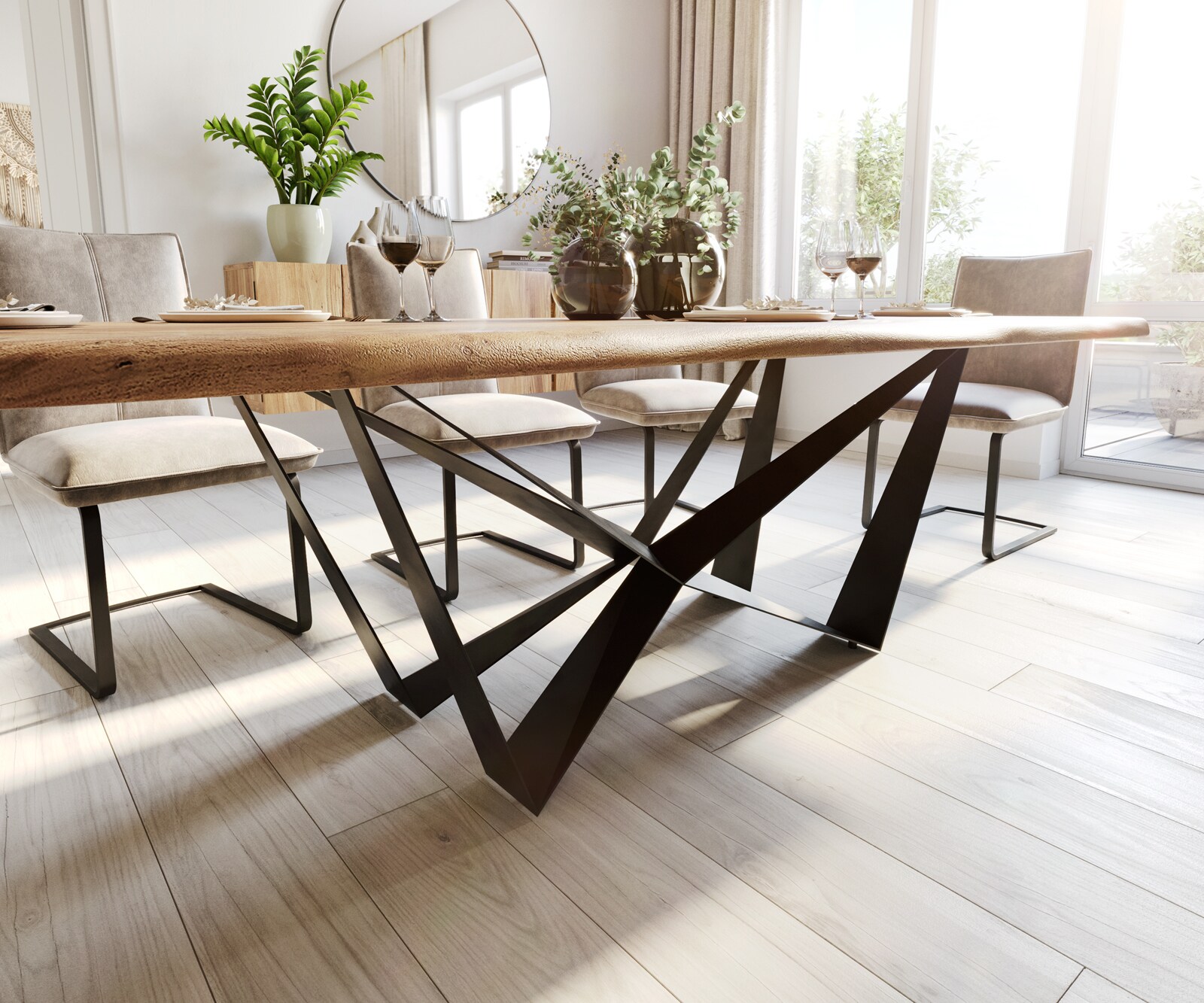 Stół do jadalni Edge 260x100 cm akacja naturalna rama Spider metal czarna live-edge 4