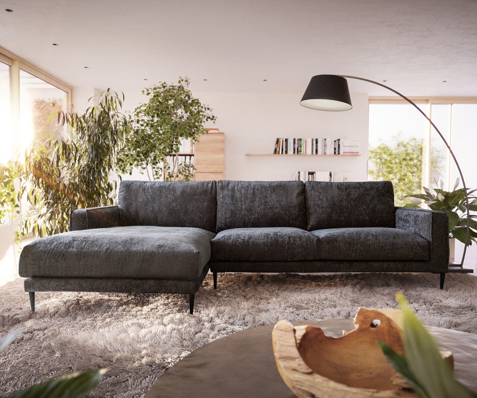 Sofa narożna Sottil 290 x 165cm szenil antracytowy szezlong lewy 1