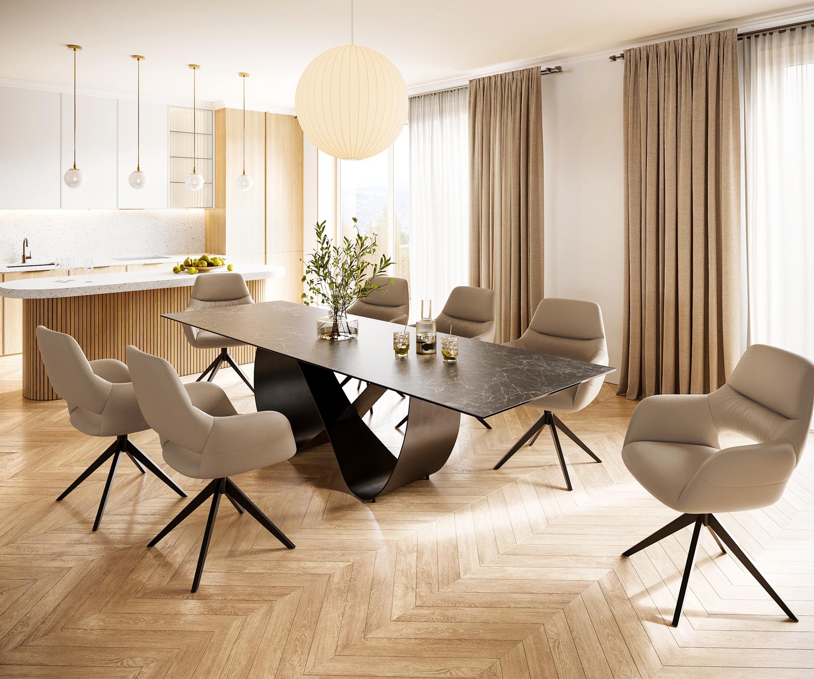 Stół do jadalni Edge 300x100cm ceramika Laminam® Nero Greco antracyt rama Infinity metal czarny 6