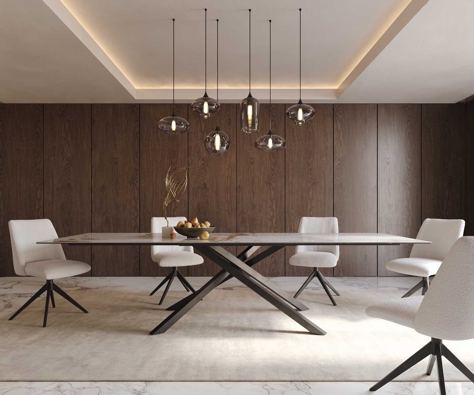 Stół do jadalni Edge 300x100cm ceramika Minas Melange biało-beżowy rama Cross czarna 1