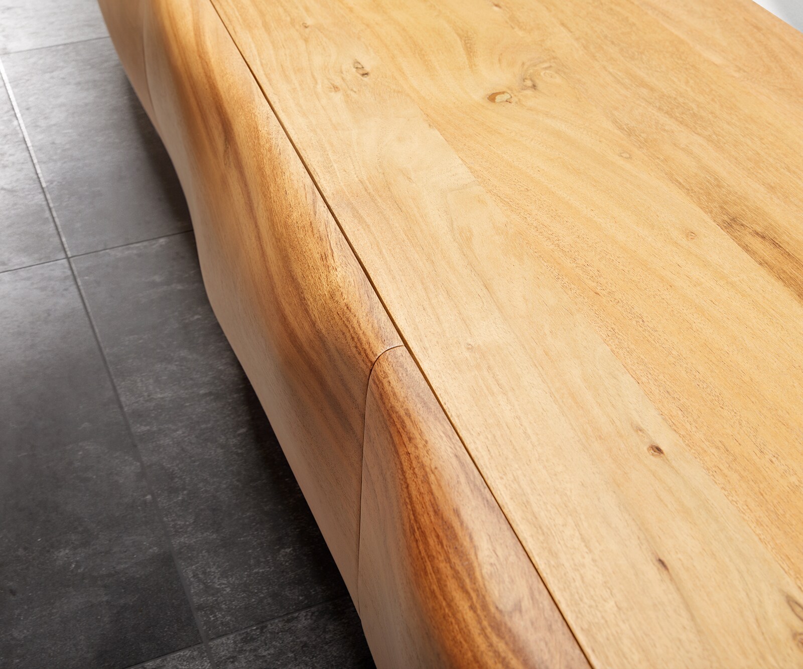Szafka RTV New Live-Edge 200 cm akacja naturalna 4 drzwi nóżki płozowe czarny metal 6
