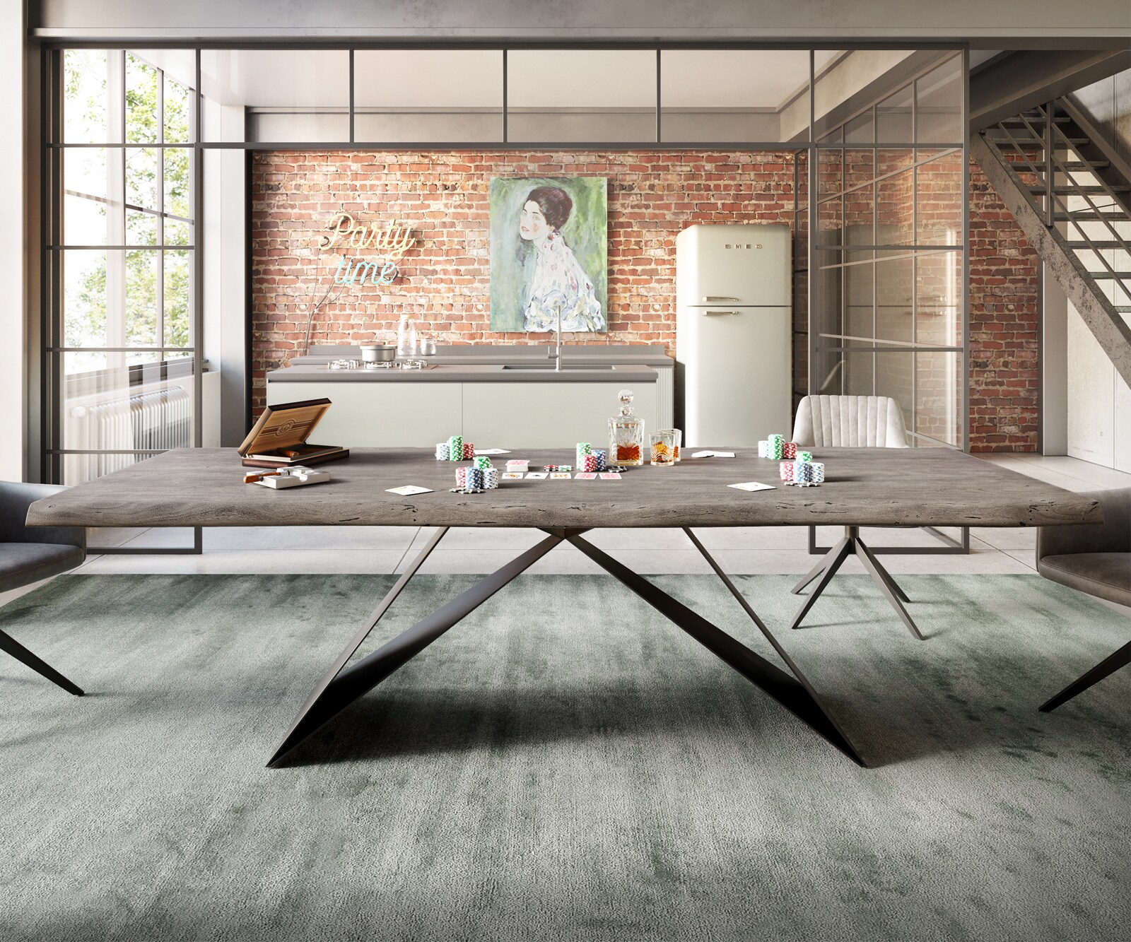 Stół do jadalni Edge 260x100cm XL akacja platynowa rama V metal czarny 5