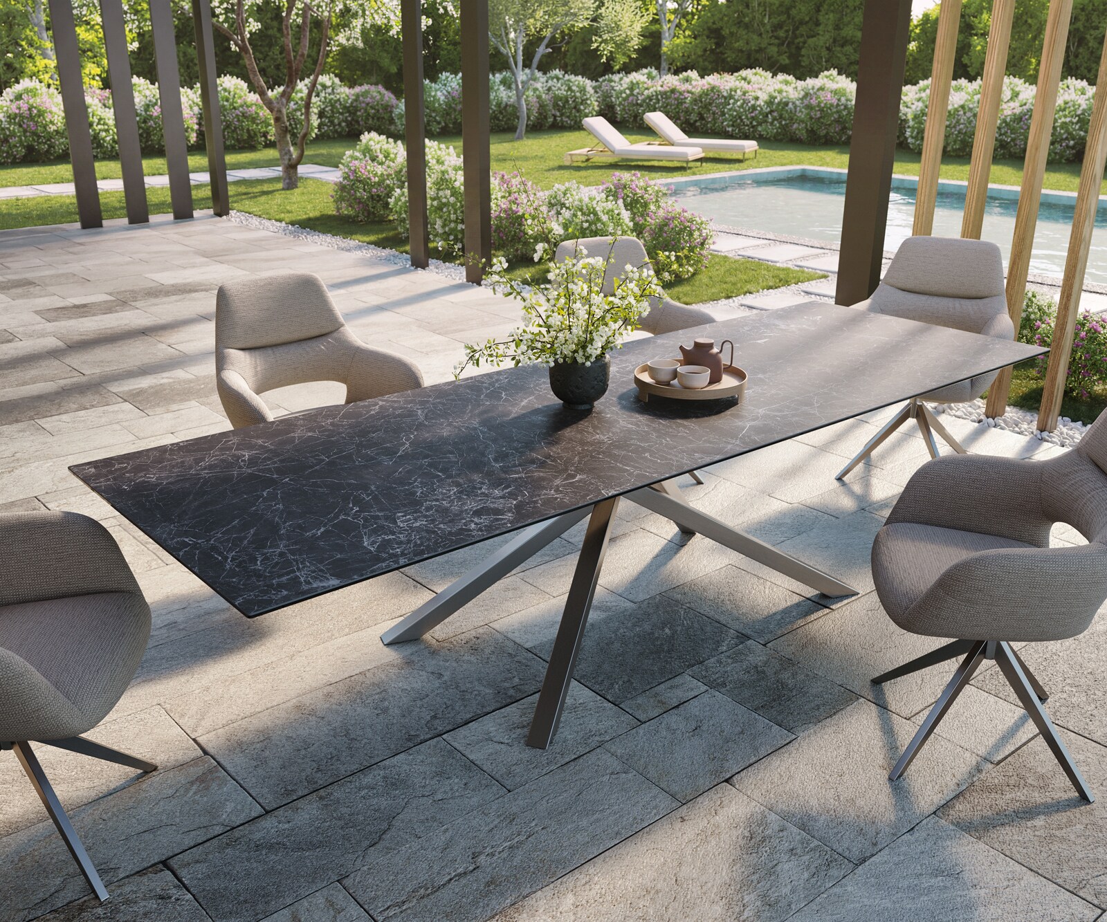 Stół ogrodowy Edge 300x100 cm ceramika Laminam® Nero Greco Antracyt rama Cross stal nierdzewna