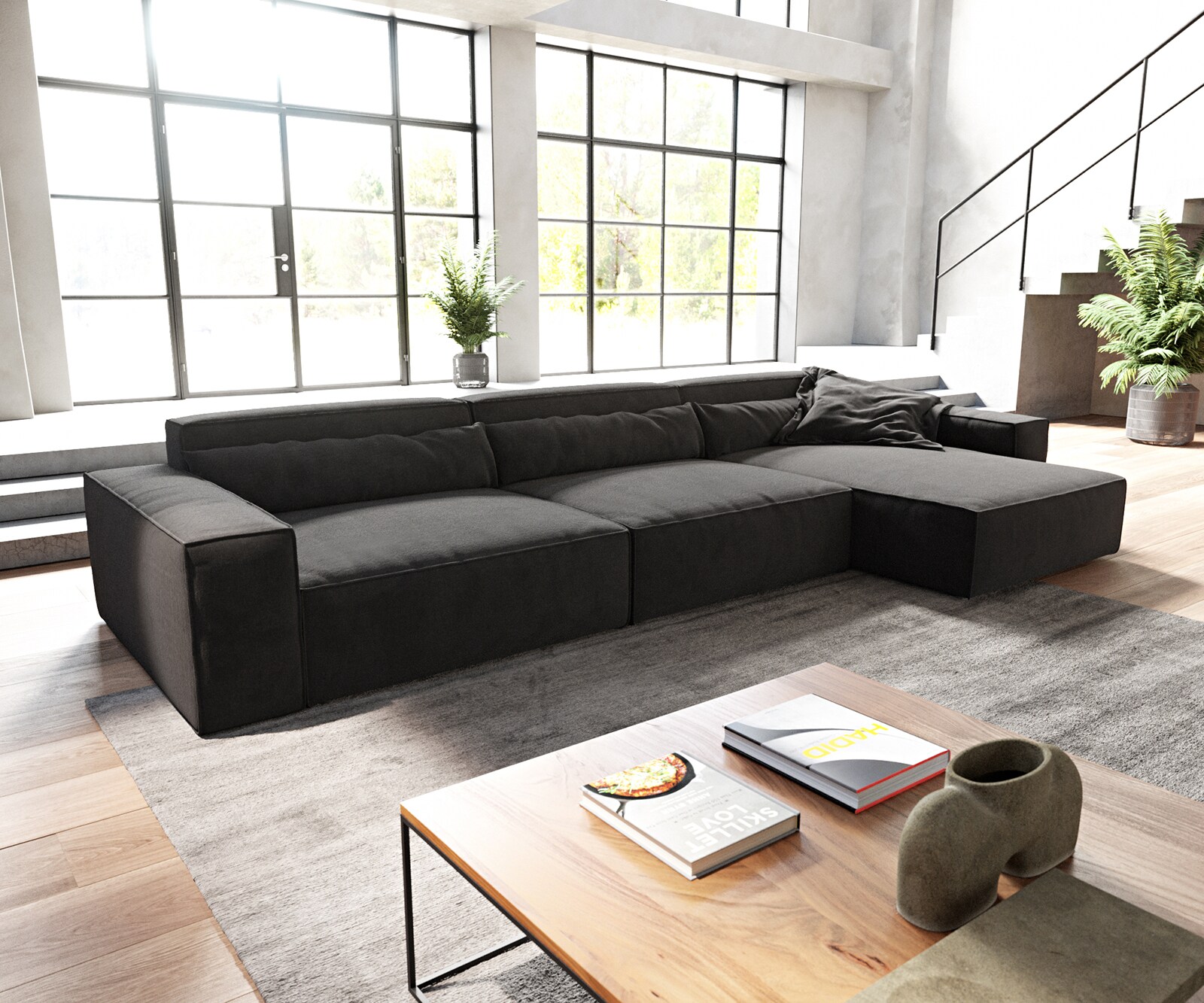 Sofa narożna Sirpio XL 370x170cm mikrofibra czarna szezlong z możliwością zmiennego ustawienia