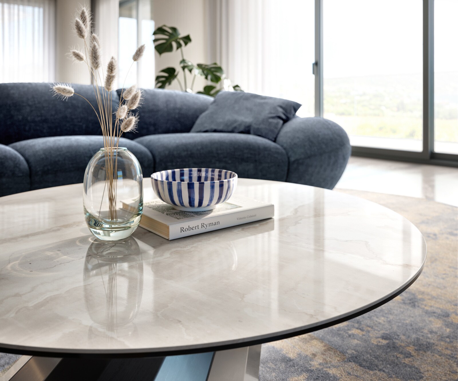 Stolik kawowy Edge okrągły 100x100 cm ceramika Onyx Champagne podstawa Parabi stal nierdzewna szczotkowana 6
