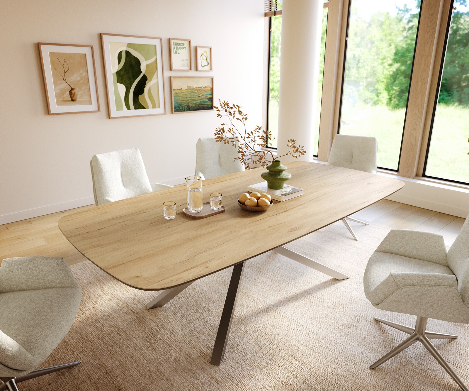 Stół do jadalni Edge w kształcie beczki 240x120cm ceramika Laminam® Sabbia kolor dębowy rama Cross stal nierdzewna 1