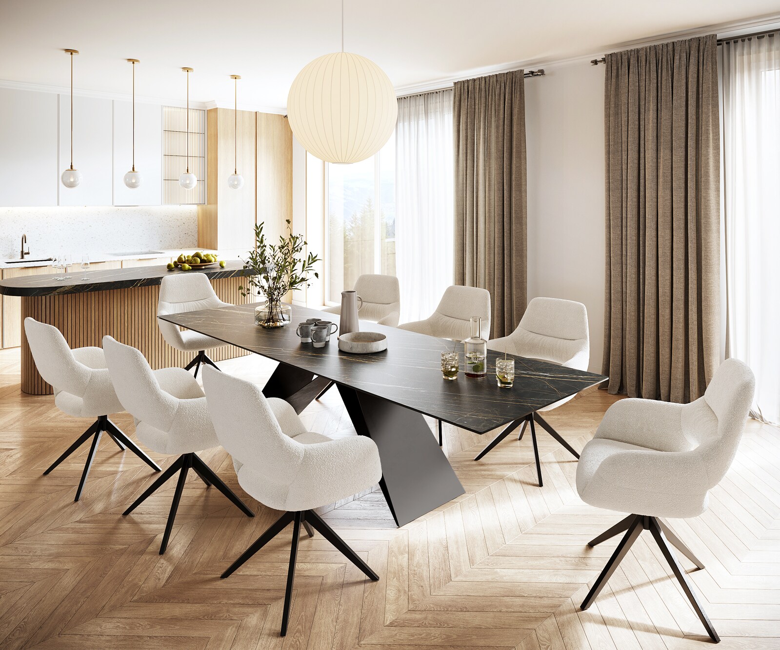 Stół do jadalni Edge 300x100cm ceramika Laminam® Noir Desir brązowy rama V czarna 5
