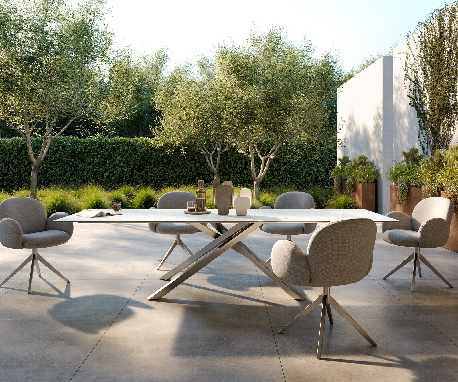 Stół ogrodowy Edge 300x100 cm ceramika Laminam® Statuarietto biały rama Cross stal nierdzewna 1