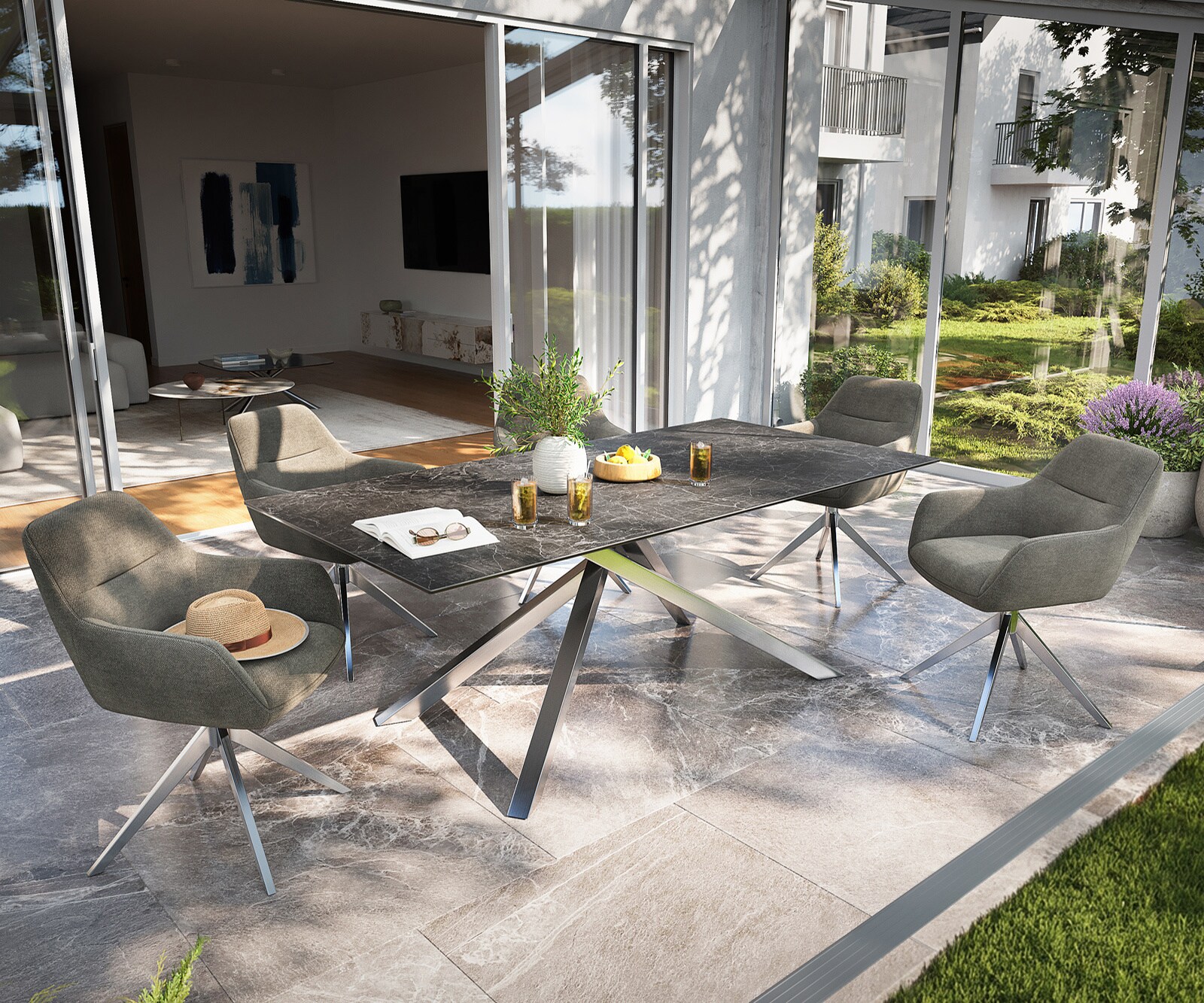 Stół ogrodowy Edge 200x100 cm ceramika Laminam® Nero Greco Antracyt rama Cross stal nierdzewna 1
