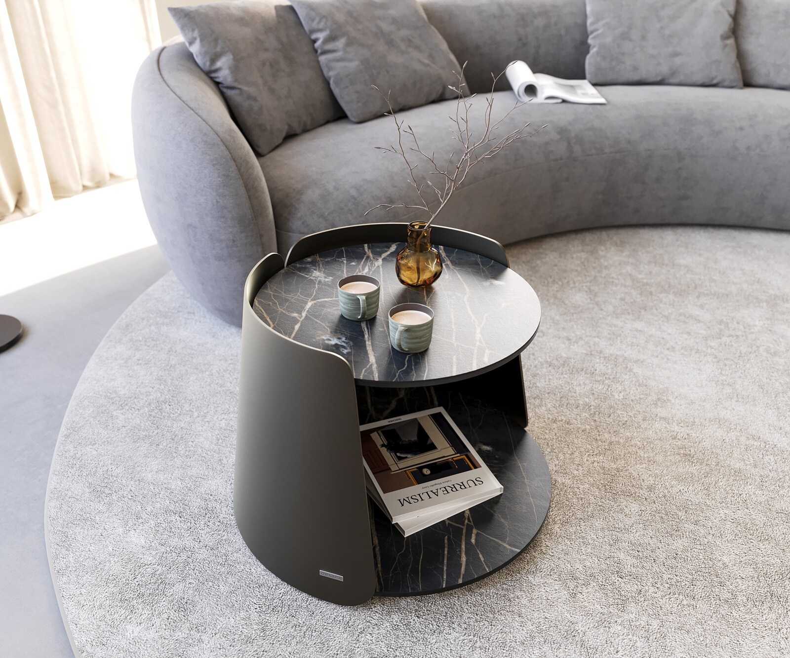 Stolik kawowy Daban 59x59cm ceramika Laminam® Noir Desir brązowy rama metal kolor tytanowy 4