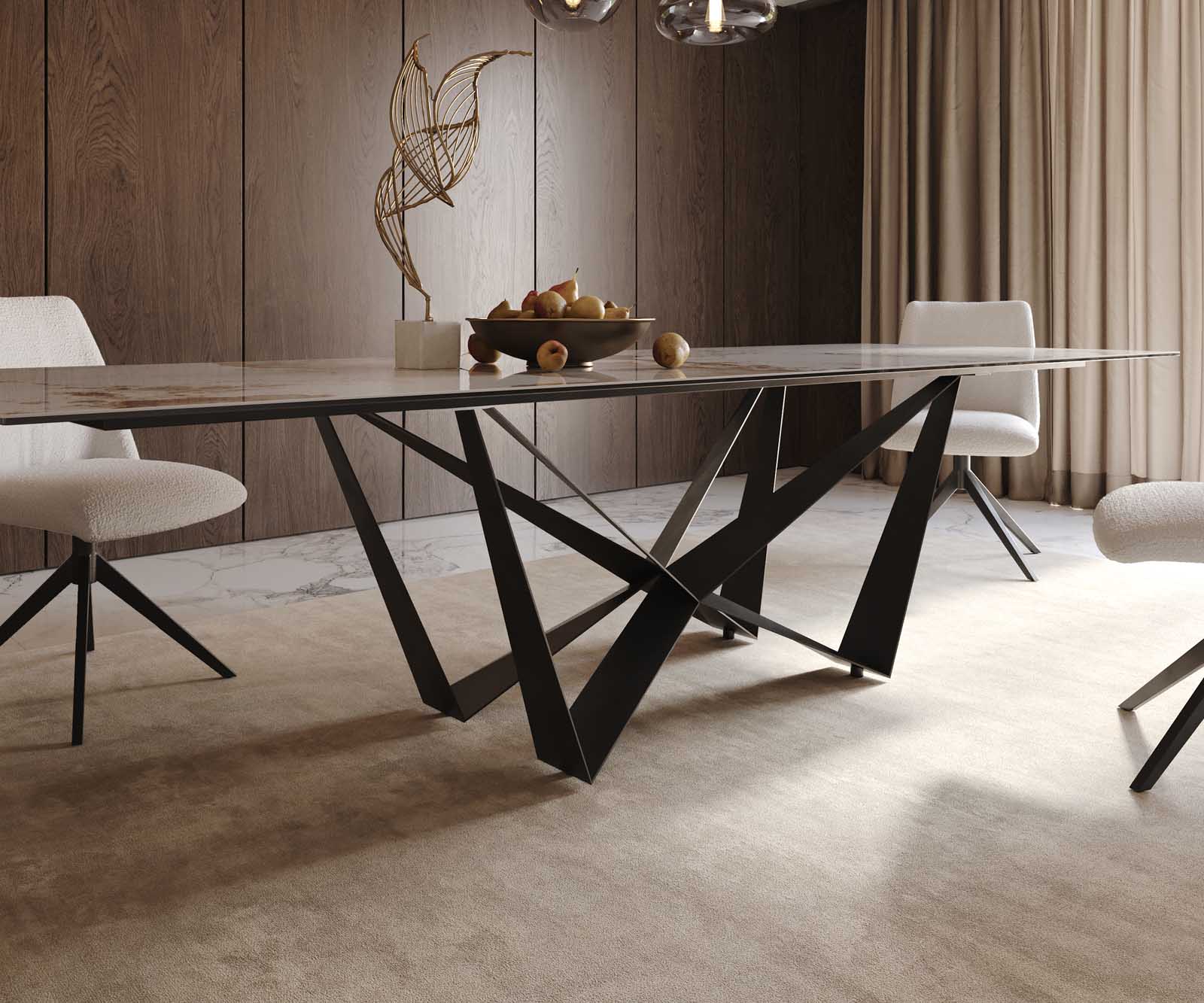 Stół do jadalni Edge 300x100cm ceramika Minas Melange biało-beżowy rama Spider metal czarna 7