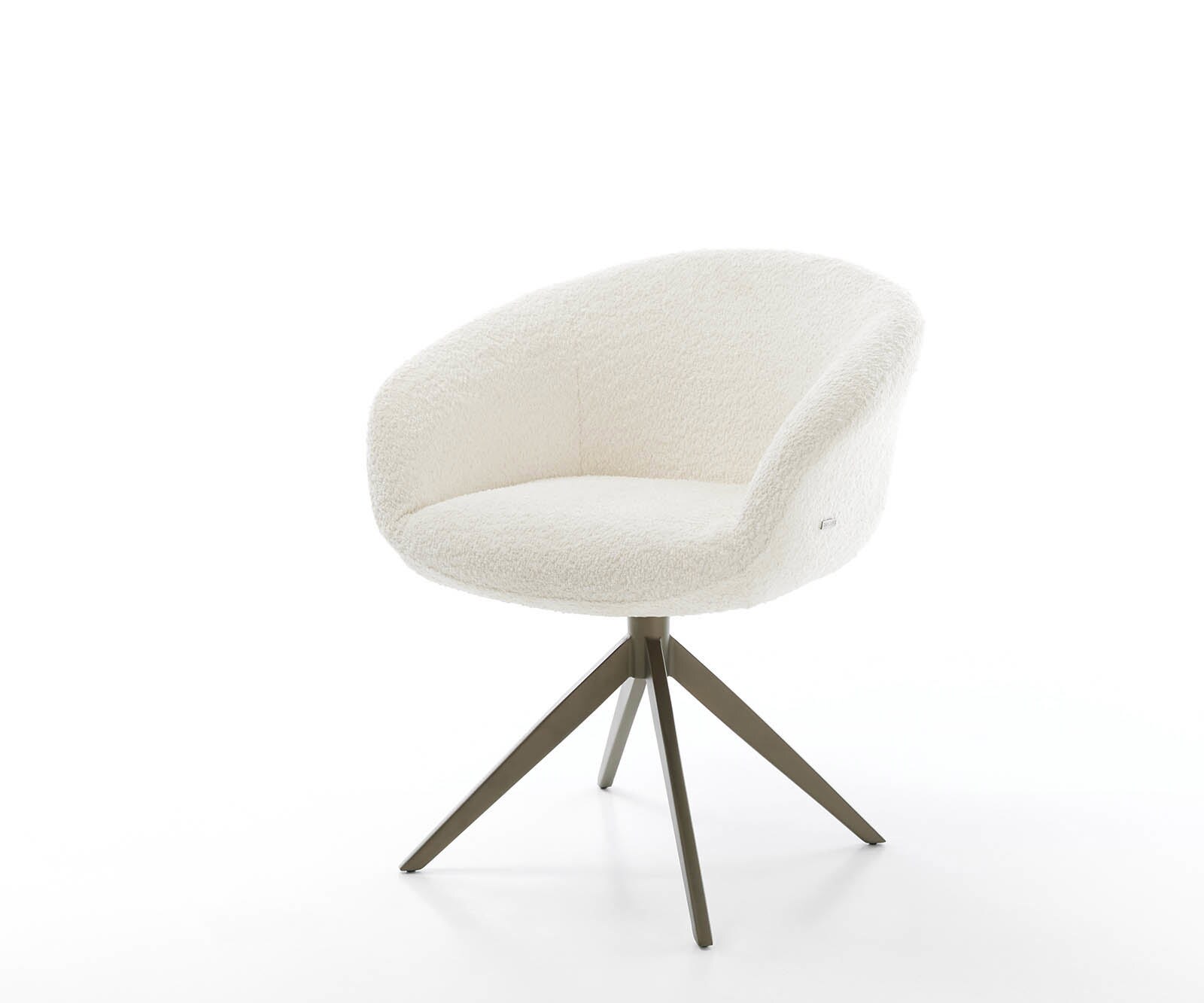 Krzesło do jadalni Vinka-Flex z podłokietnikami bouclé biały rama krzyżowa szeroka kolor tytanowy obracane o 360° ze sprężynami kieszeniowymi