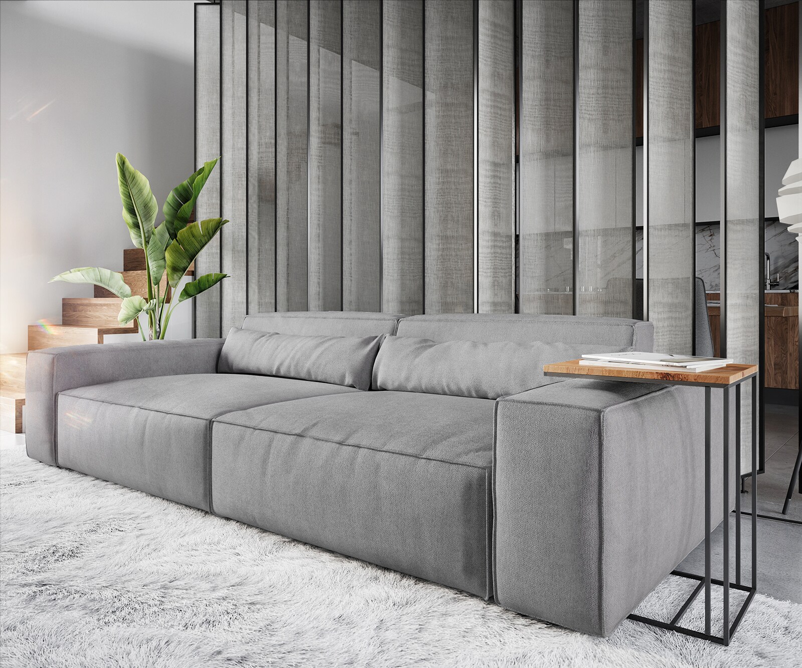 Sofa Sirpio XL 270x130cm mikrofibra szara z pufem 4