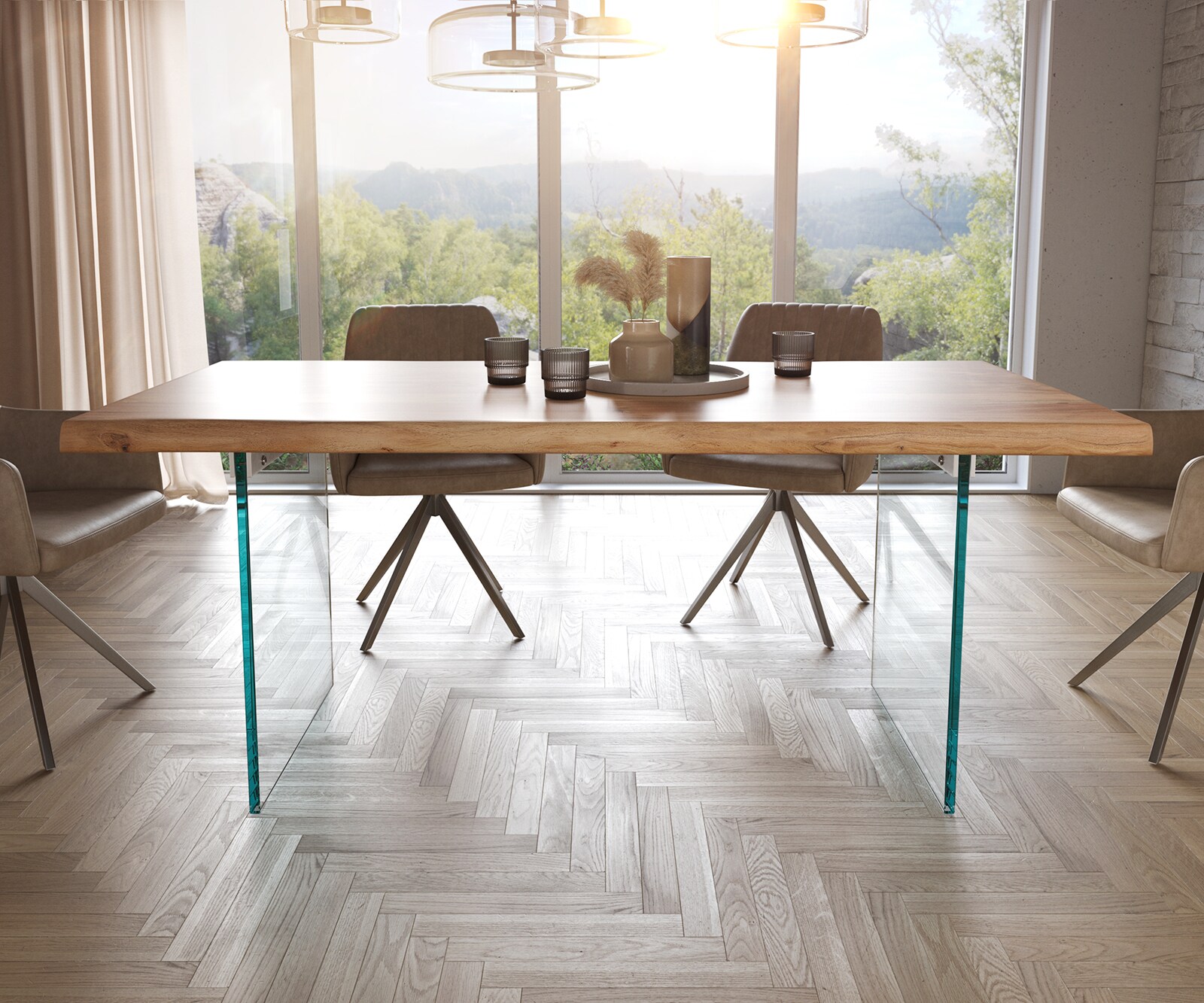 Stół do jadalni Edge 180x90cm XL akacja naturalna szklana rama live-edge 1
