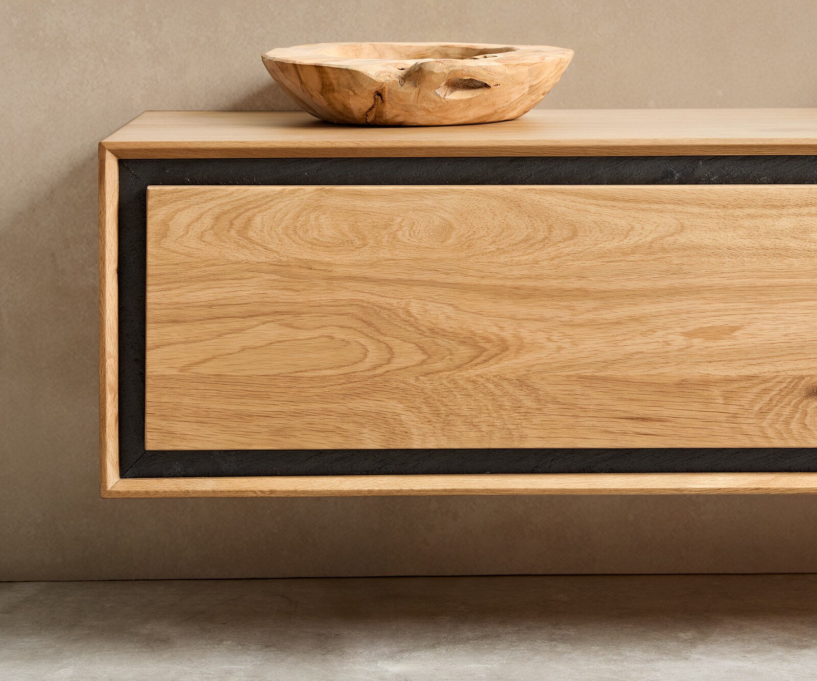Szafka RTV Stonegrace 200 cm dąb naturalny 4 drzwi fornir kamienny podwieszana 5