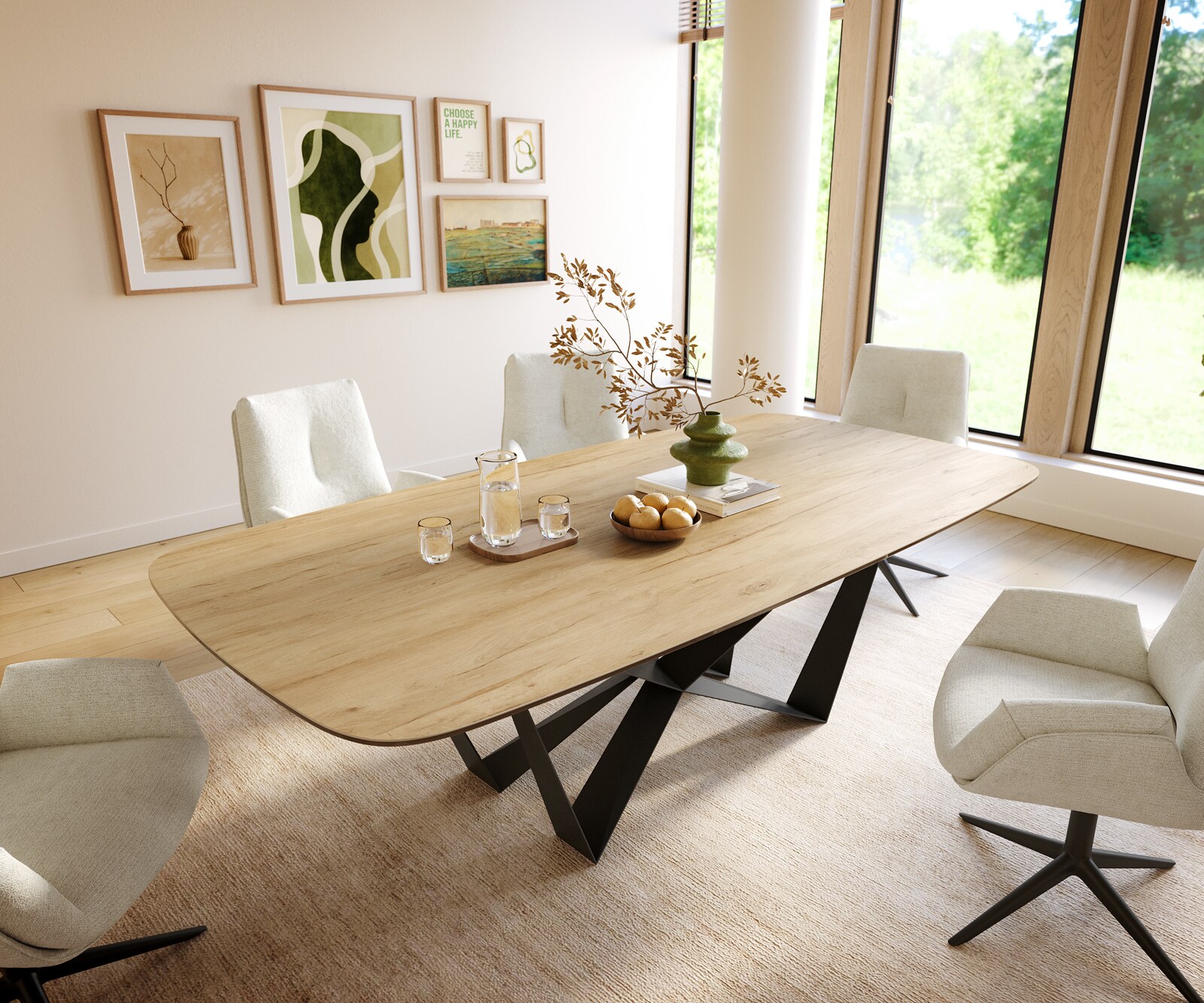 Stół do jadalni Edge w kształcie beczki 240x120cm ceramika Laminam® Sabbia kolor dębowy rama Spider czarny 2