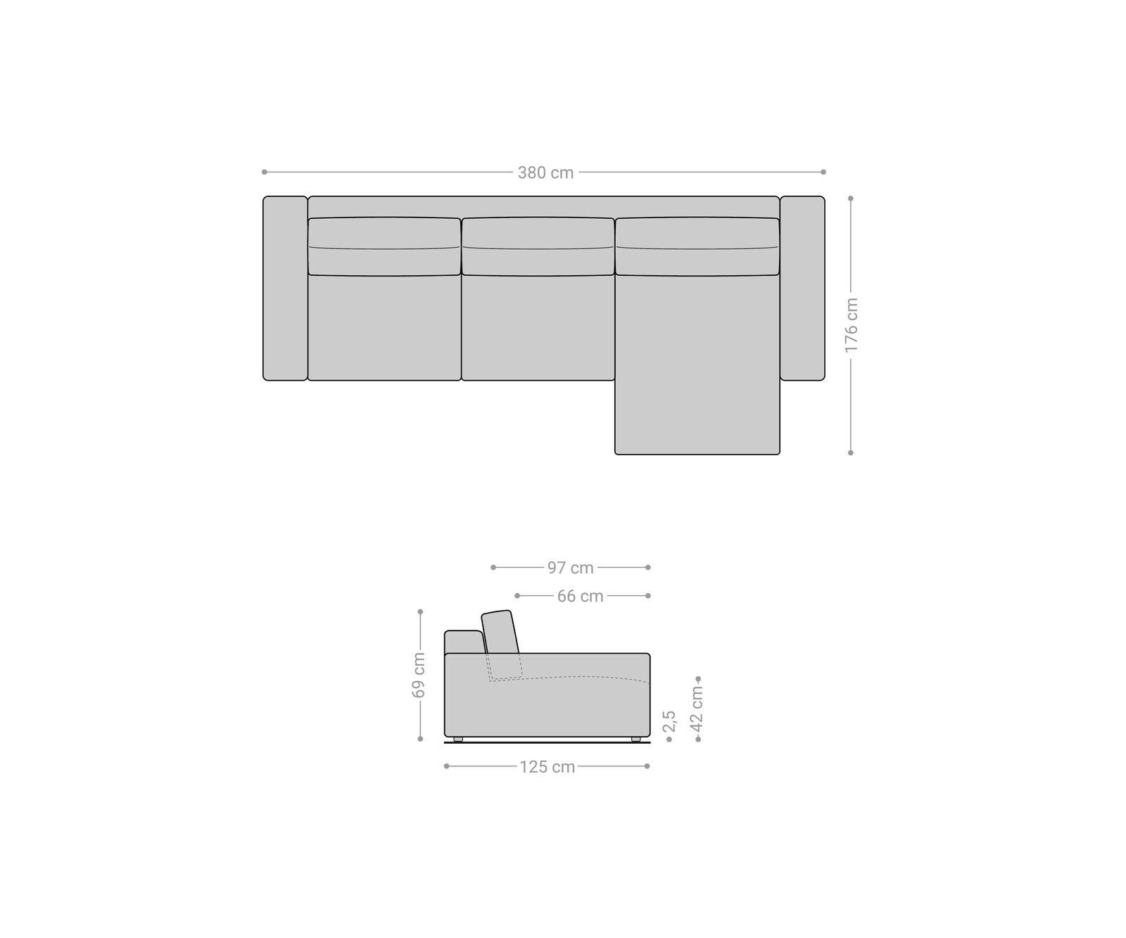 Sofa narożna Lanzo XL 380x180cm mikrofibra szara szezlong z możliwością zmiennego ustawienia 7