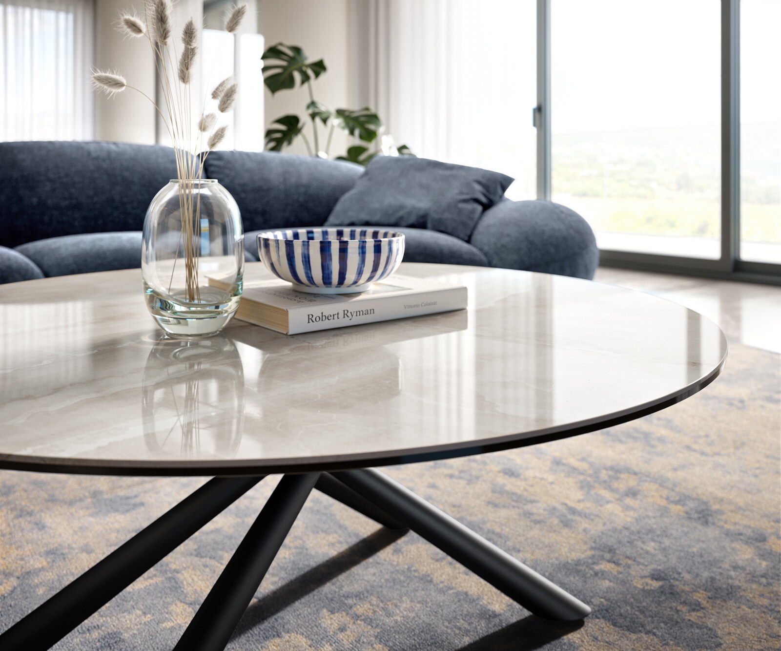 Stolik kawowy Edge okrągły 100x100 cm ceramika Onyx Champagne podstawa Sarity metal czarny 6