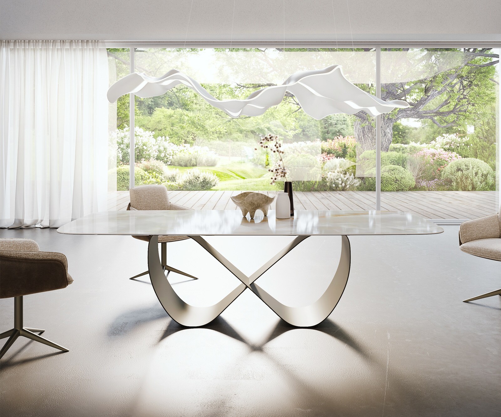 Stół do jadalni Edge w kształcie beczki 270x120 cm ceramika Iris FMG Onice Grigio rama Infinity metal w kolorze tytanu 2