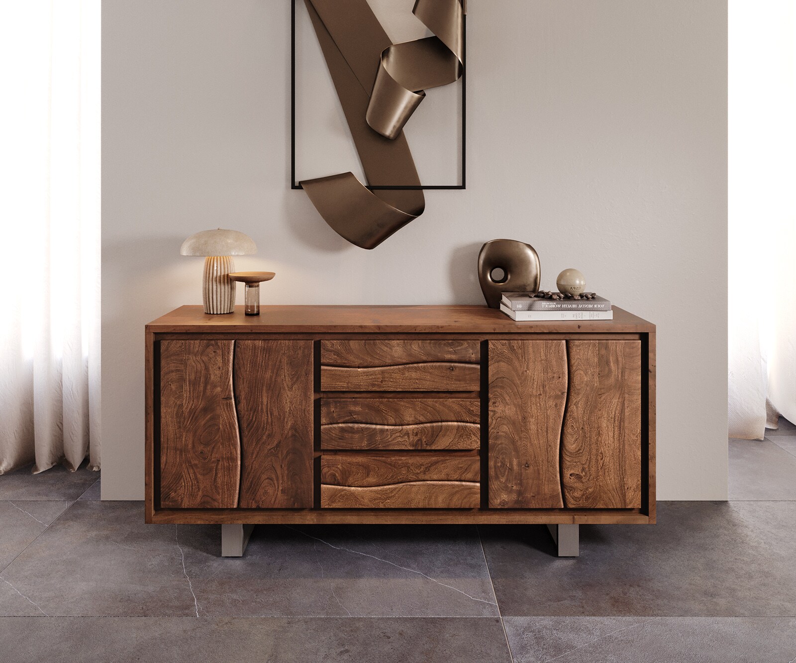 Komoda Live-Edge 172 cm akacja brązowa 3 szuflady 4 drzwi 1