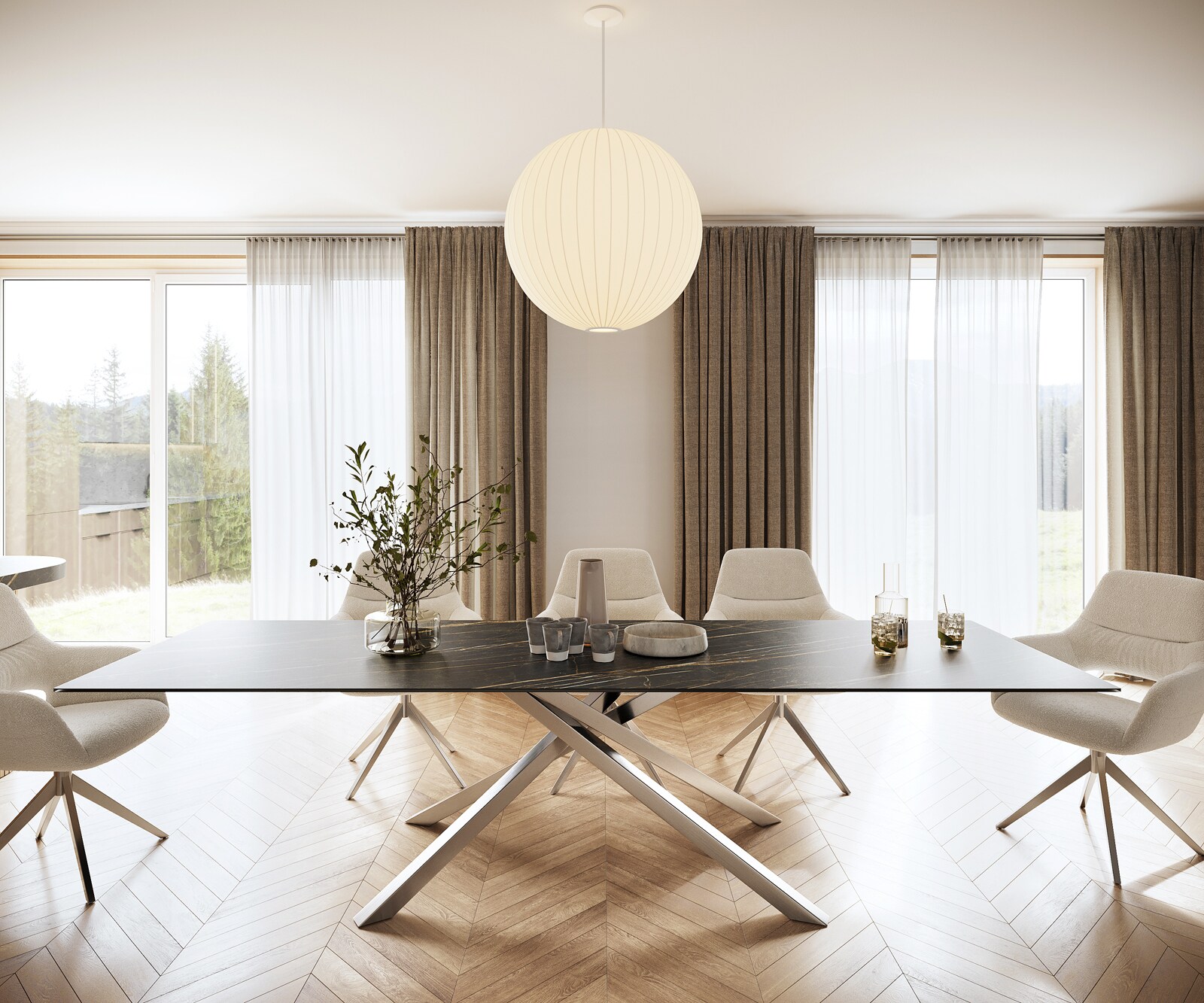 Stół do jadalni Edge 300x100cm ceramika Laminam® Noir Desir brązowy rama Cross stal nierdzewna 1