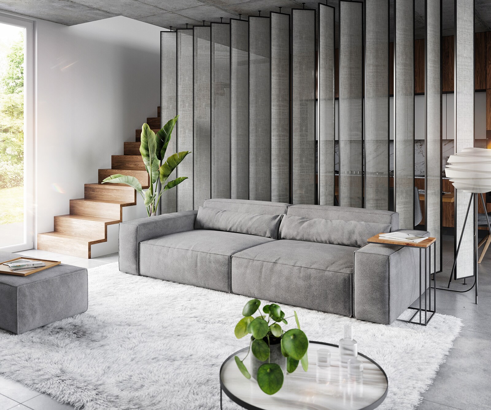 Sofa Sirpio XL 270x130cm mikrofibra szaro-brązowy z pufem
