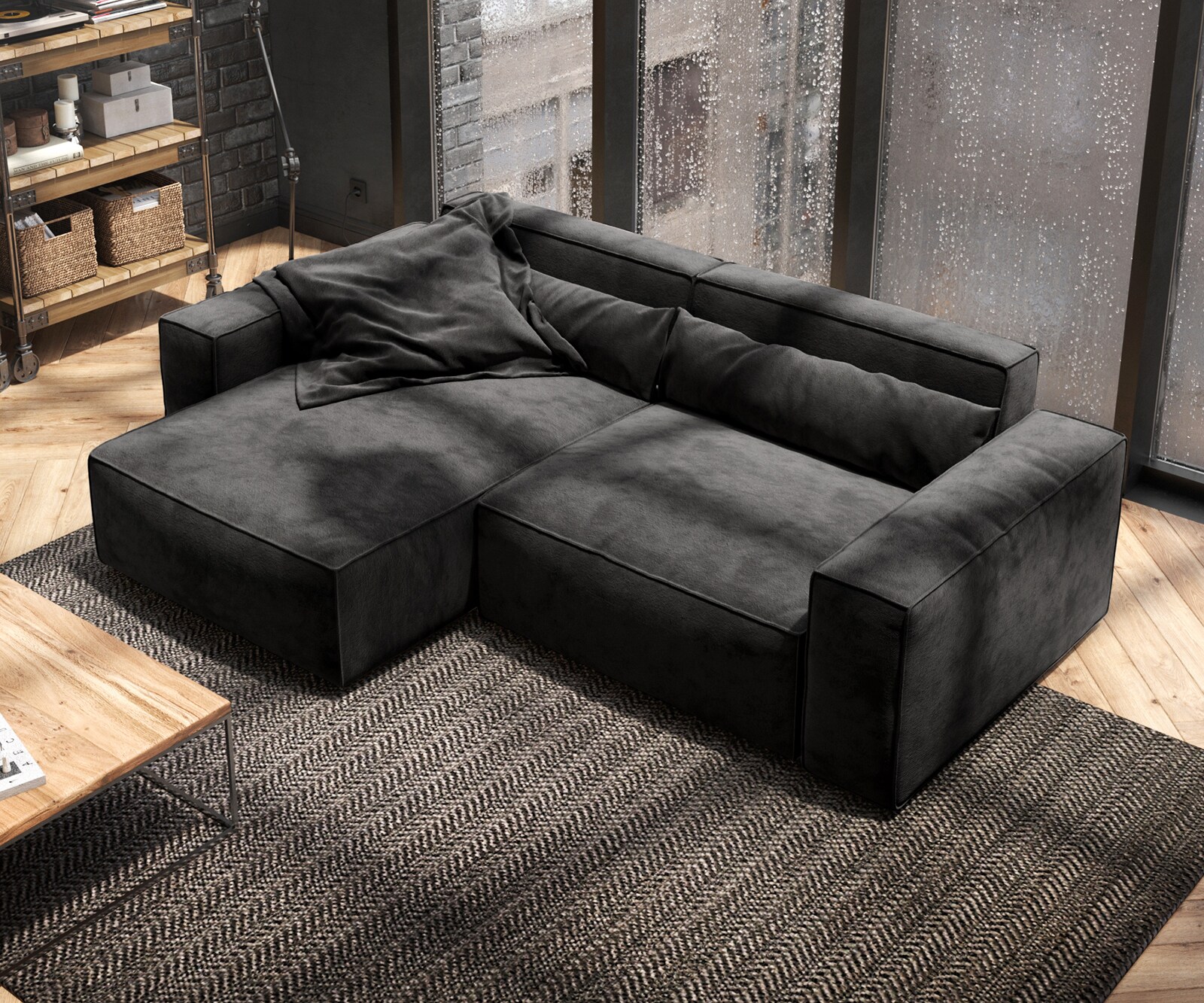 Sofa narożna Sirpio 230x155 cm mikrofibra czarna szezlong z możliwością obustronnego montażu 4