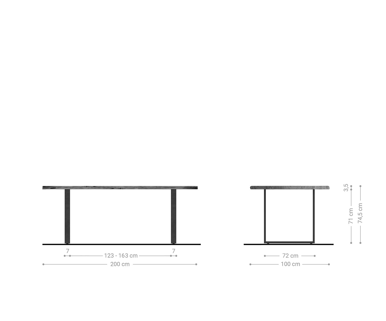 Stół do jadalni Edge 200x100 cm akacja naturalna metal wąska rama czarna live-edge 5