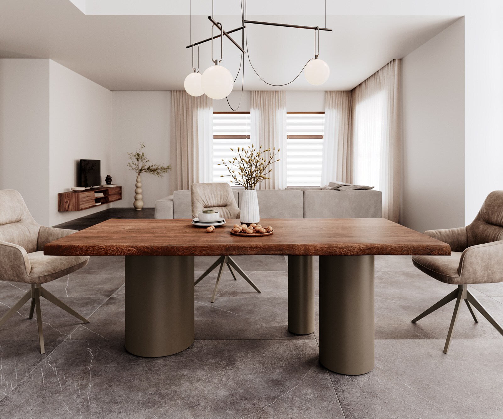 Stół do jadalni Edge 200x100 cm XL akacja brązowa rama rama Troa metal kolor tytanowy live-edge 1