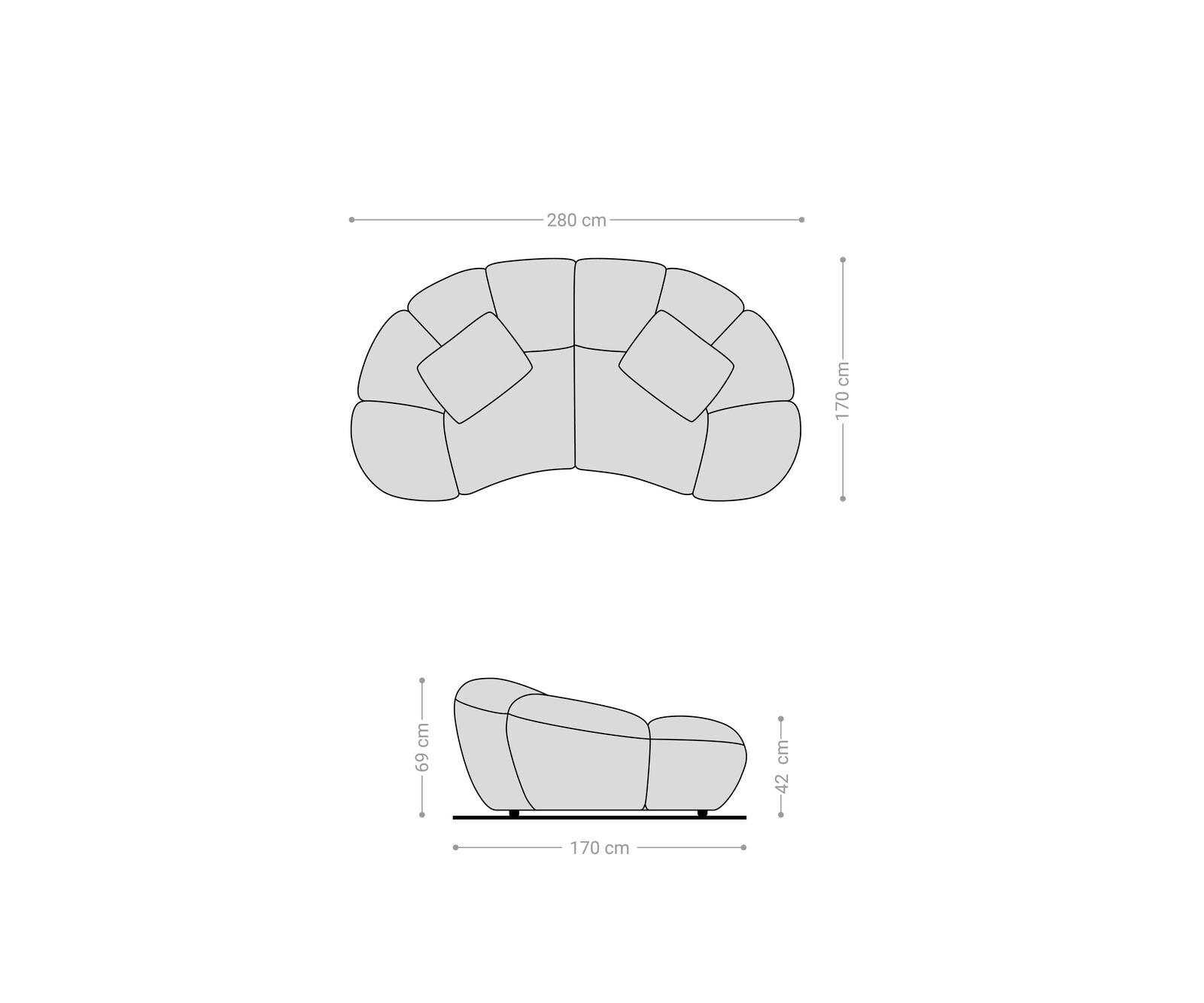 Sofa Lunna 280x70 cm szenil niebieski 2 poduszki 8