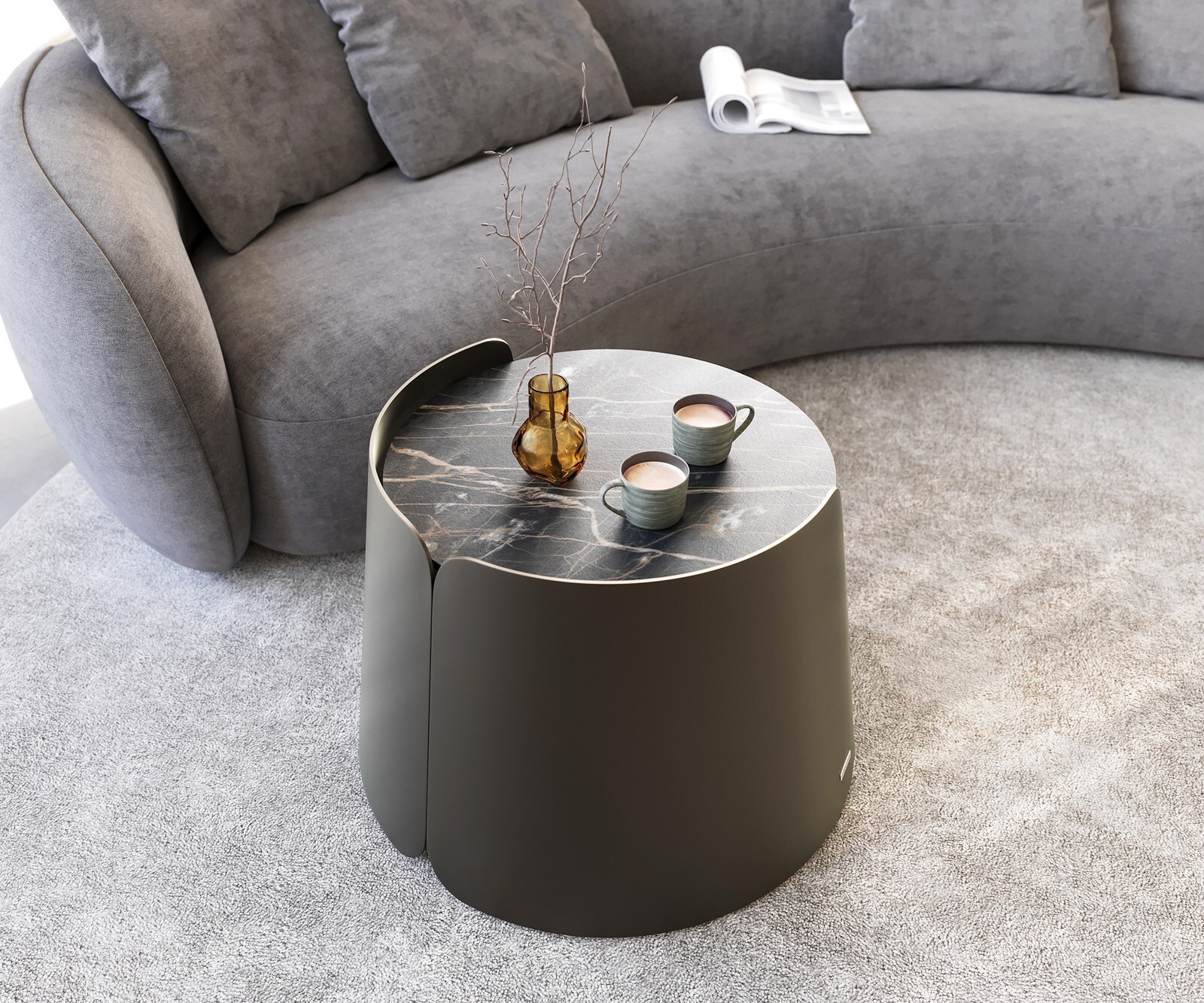 Stolik kawowy Daban 59x59cm ceramika Laminam® Noir Desir brązowy rama metal kolor tytanowy 6