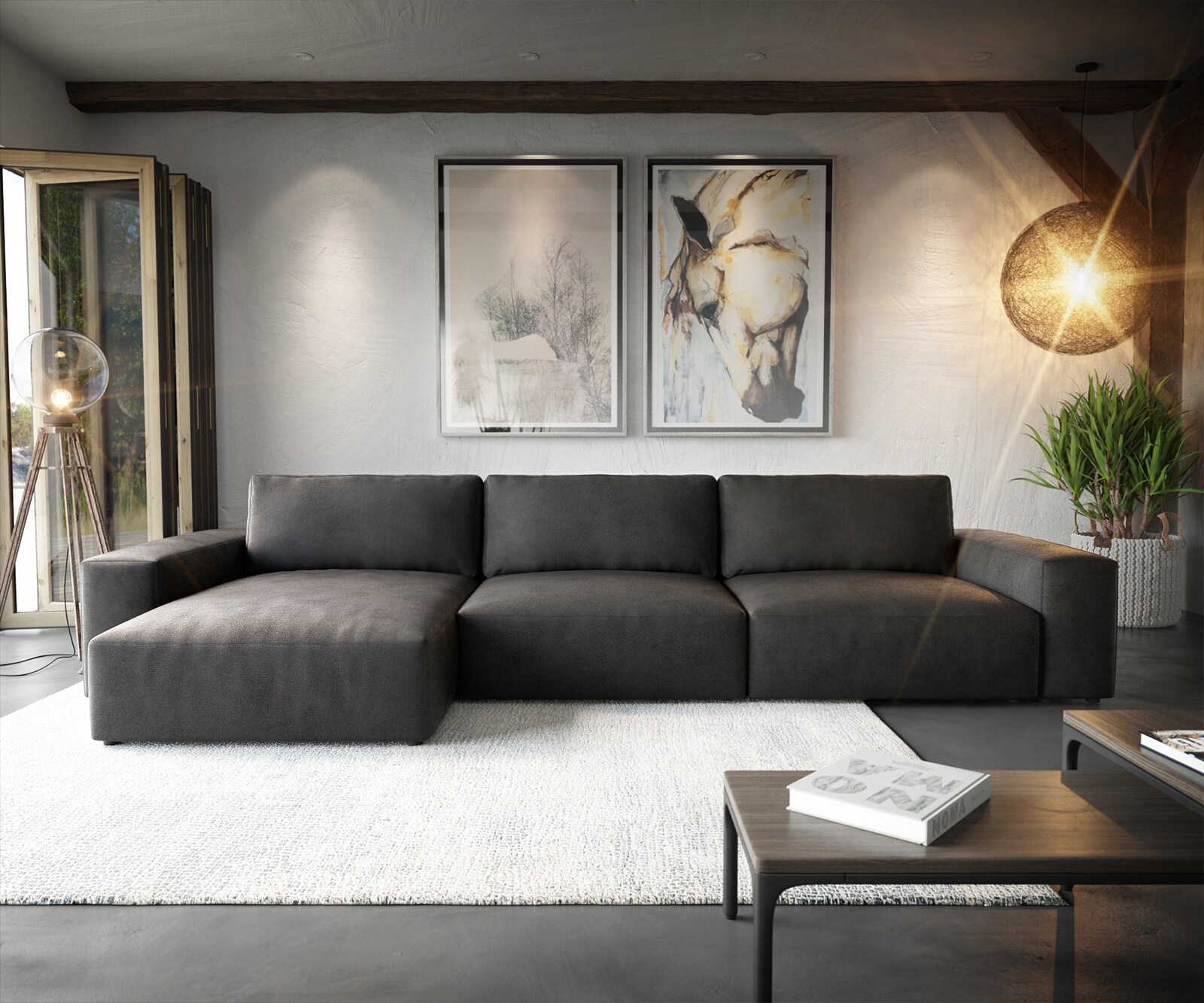 Sofa narożna Lanzo XL 380x180cm skóra ekologiczna antracyt vintage szezlong z możliwością zmiennego ustawienia 1